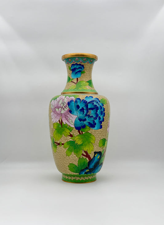 Vintage Cloisonné Vase – Multicolor Floral Design with Gilded Rim