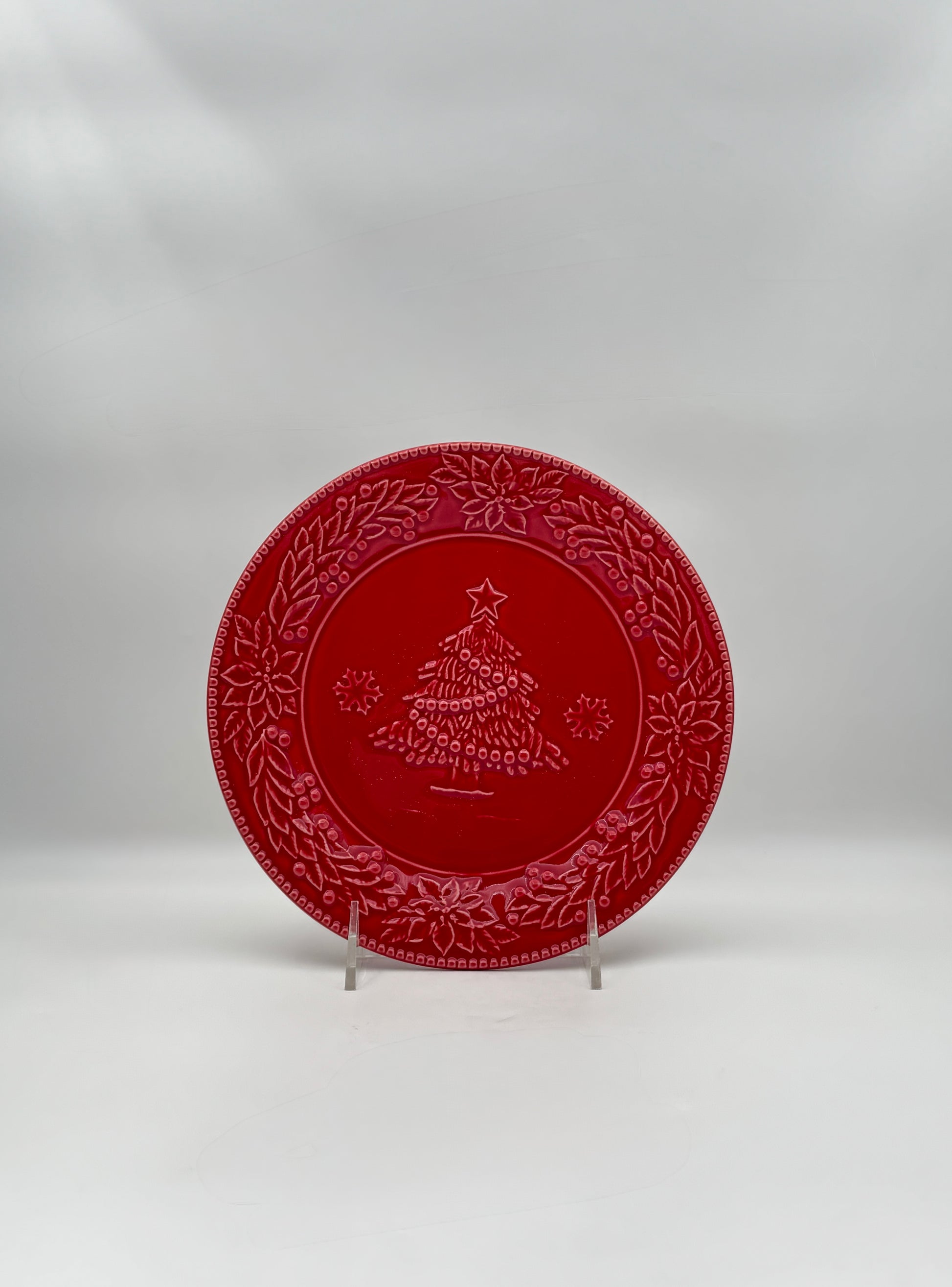 Set of 12 Bordallo Pinheiro Red Christmas Tree Salad Plates