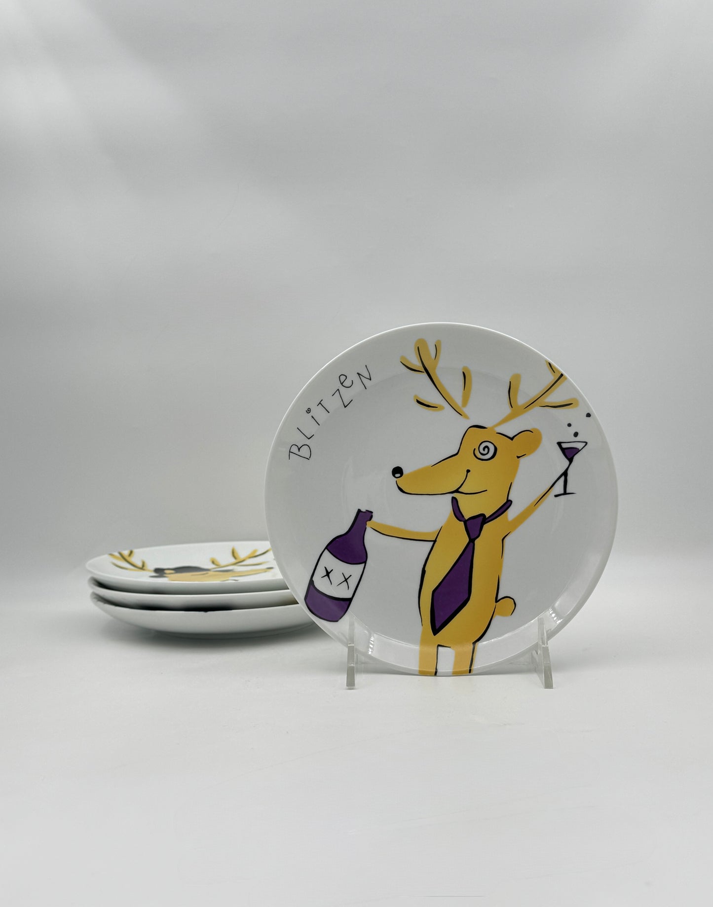 Pottery Barn Reindeer Appetizer Plates Set of 4 – Holiday Tableware