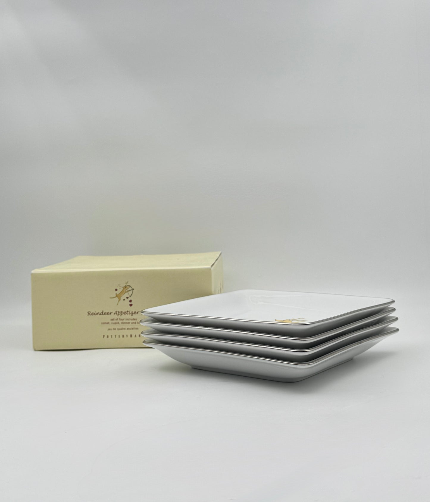 Pottery Barn Reindeer Square Appetizer Plates Set of 4 – Holiday