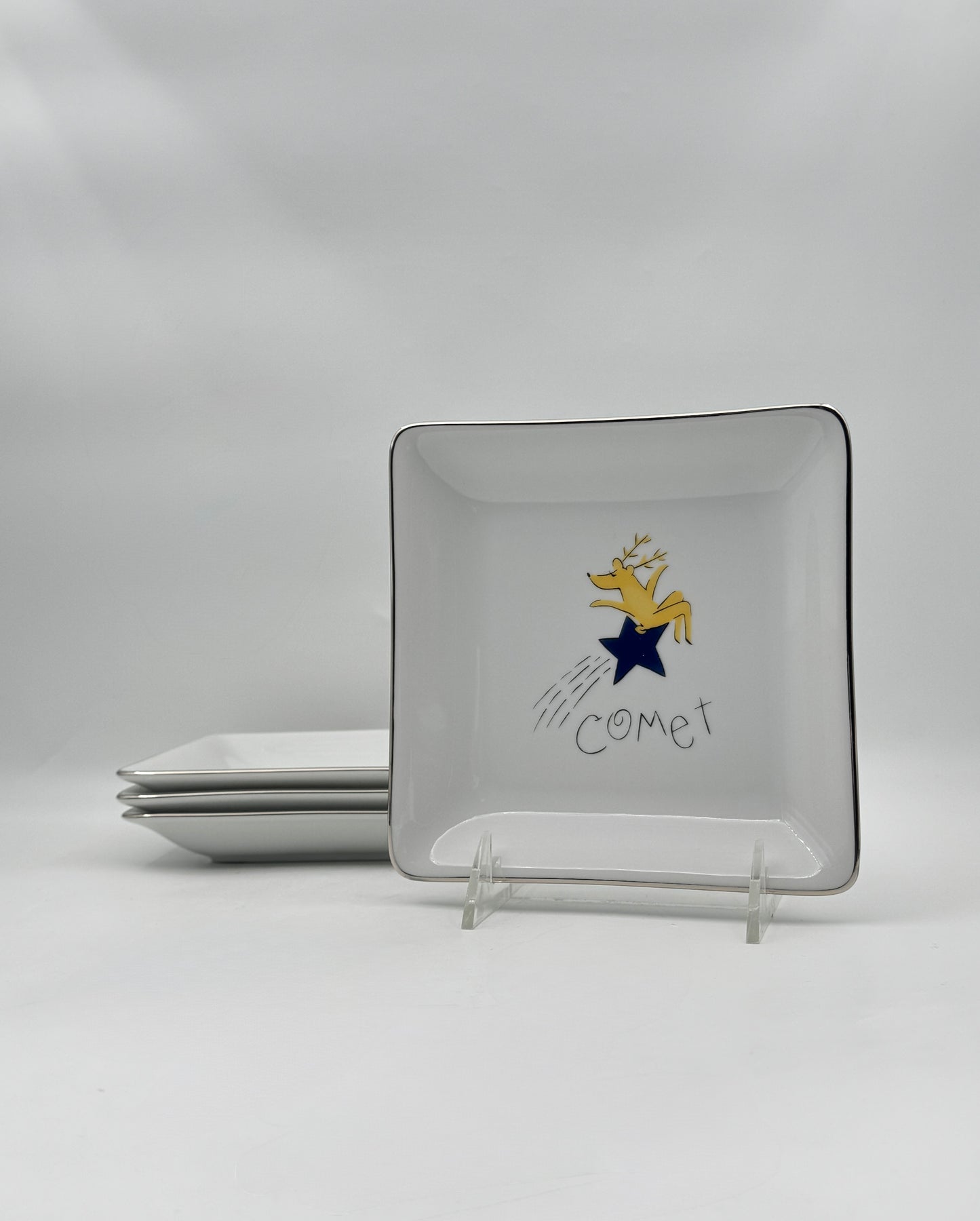 Pottery Barn Reindeer Square Appetizer Plates Set of 4 – Holiday