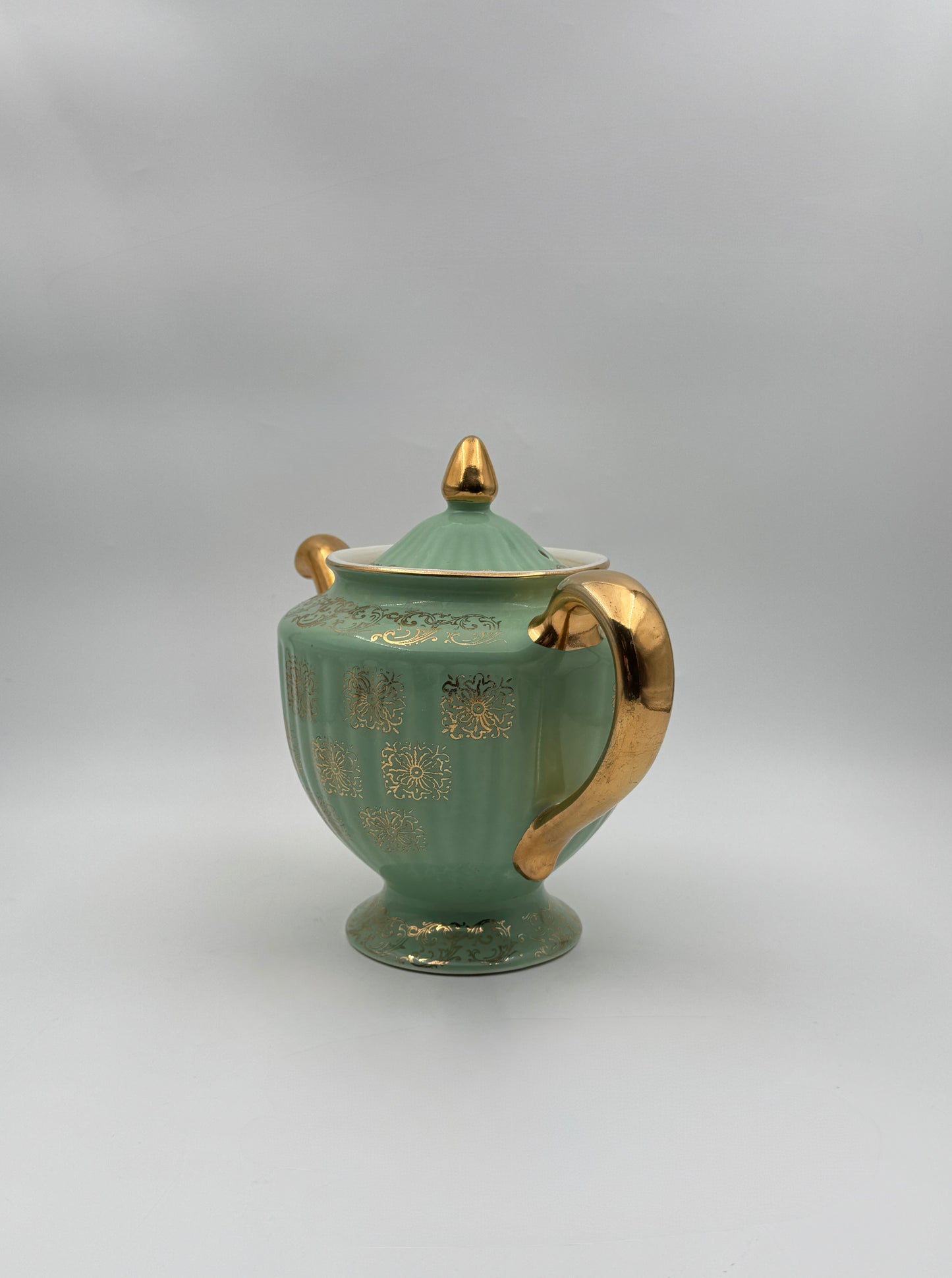 Hall Teapot – Turquoise & Gold – Footed with Gilded Accentss