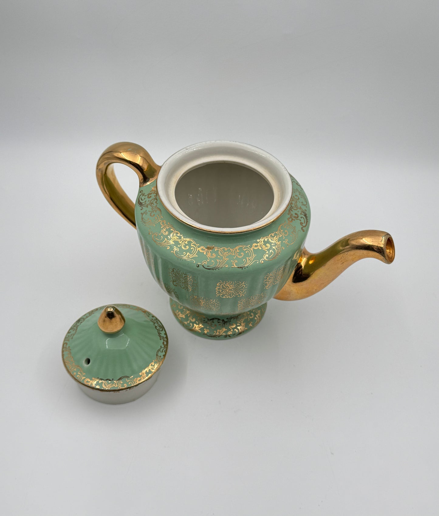 Hall Teapot – Turquoise & Gold – Footed with Gilded Accentss