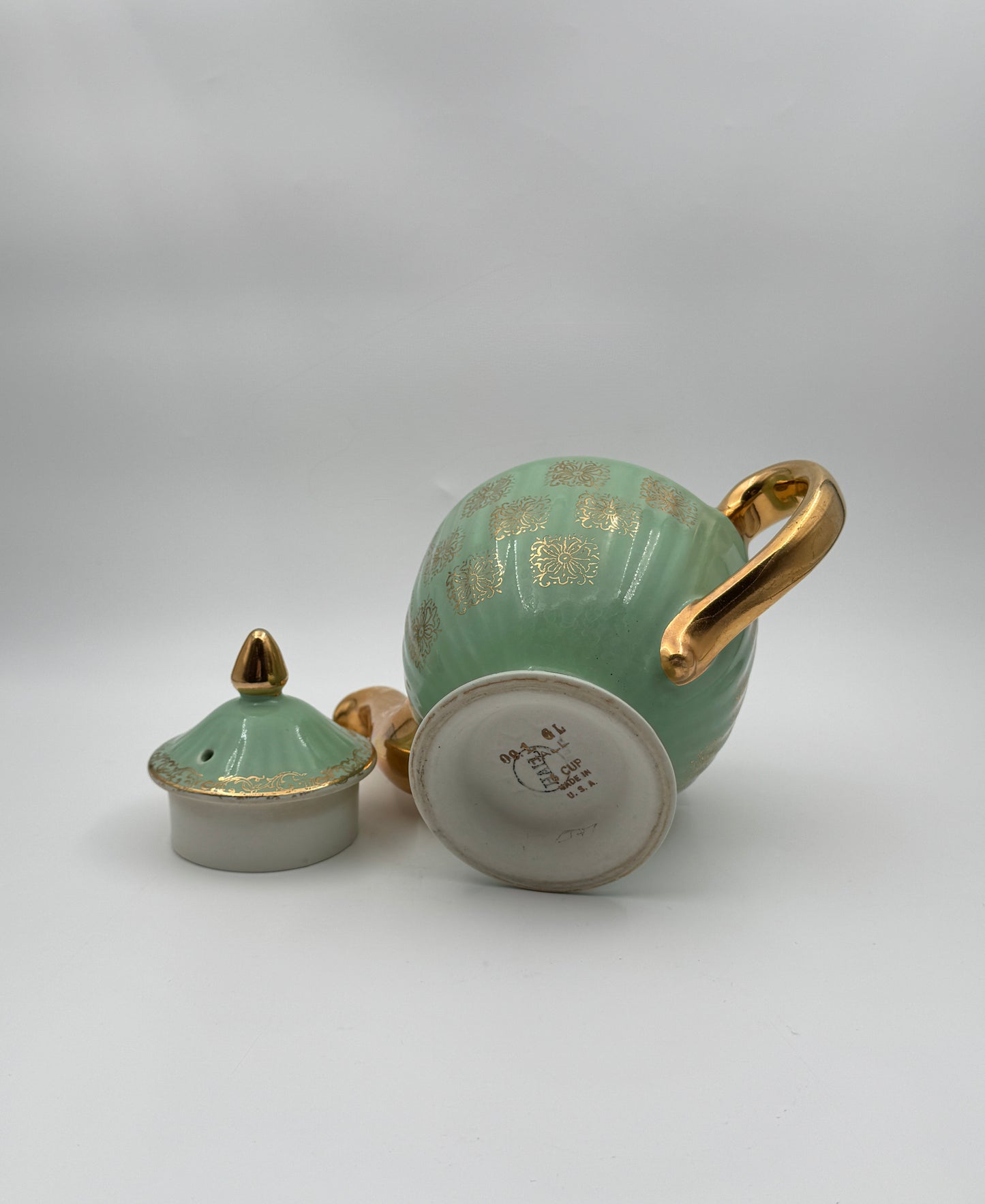 Hall Teapot – Turquoise & Gold – Footed with Gilded Accentss