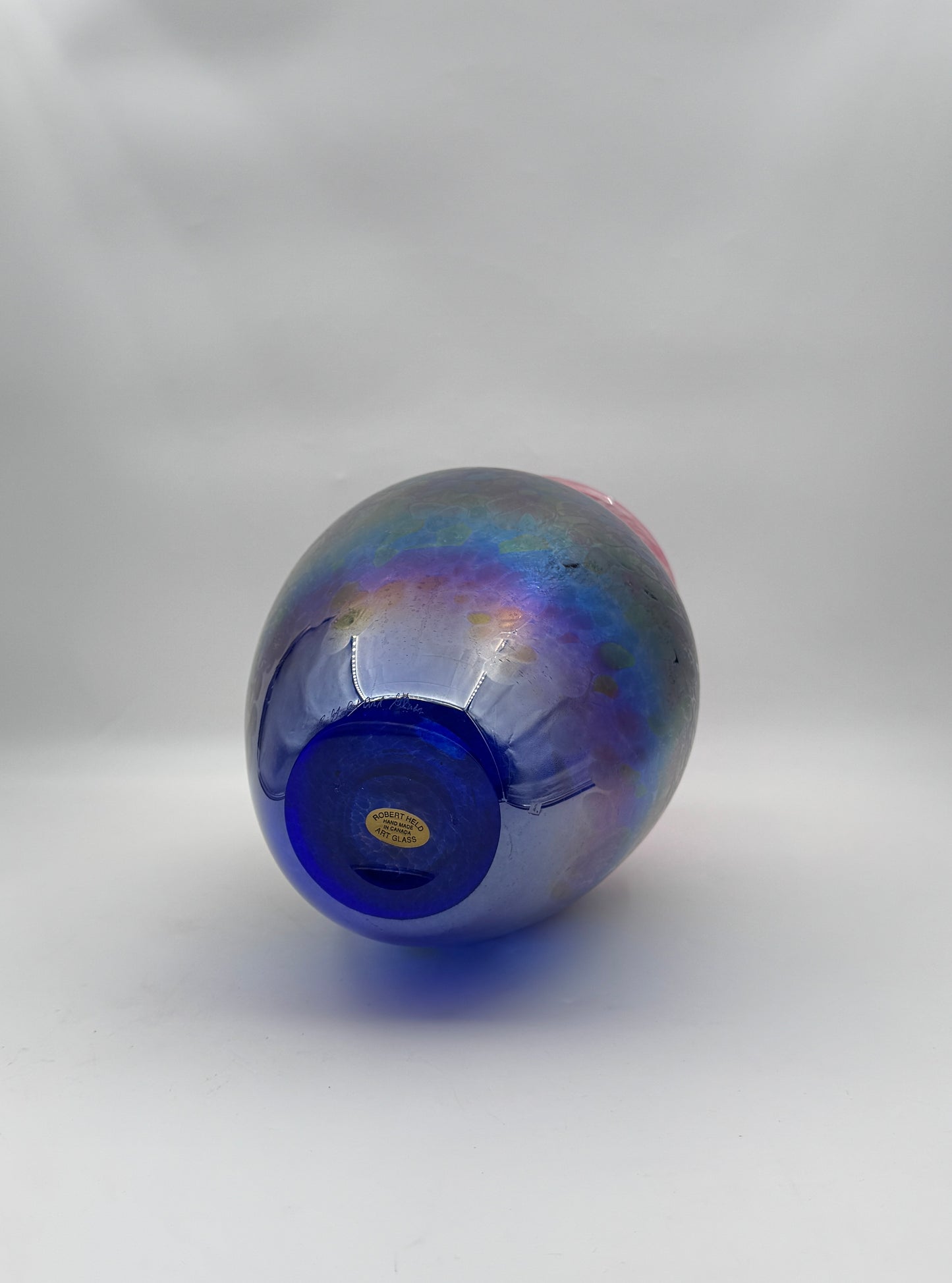 Robert Held Hand-Blown Iridescent Art Glass Vase – Blue, Green & Pink