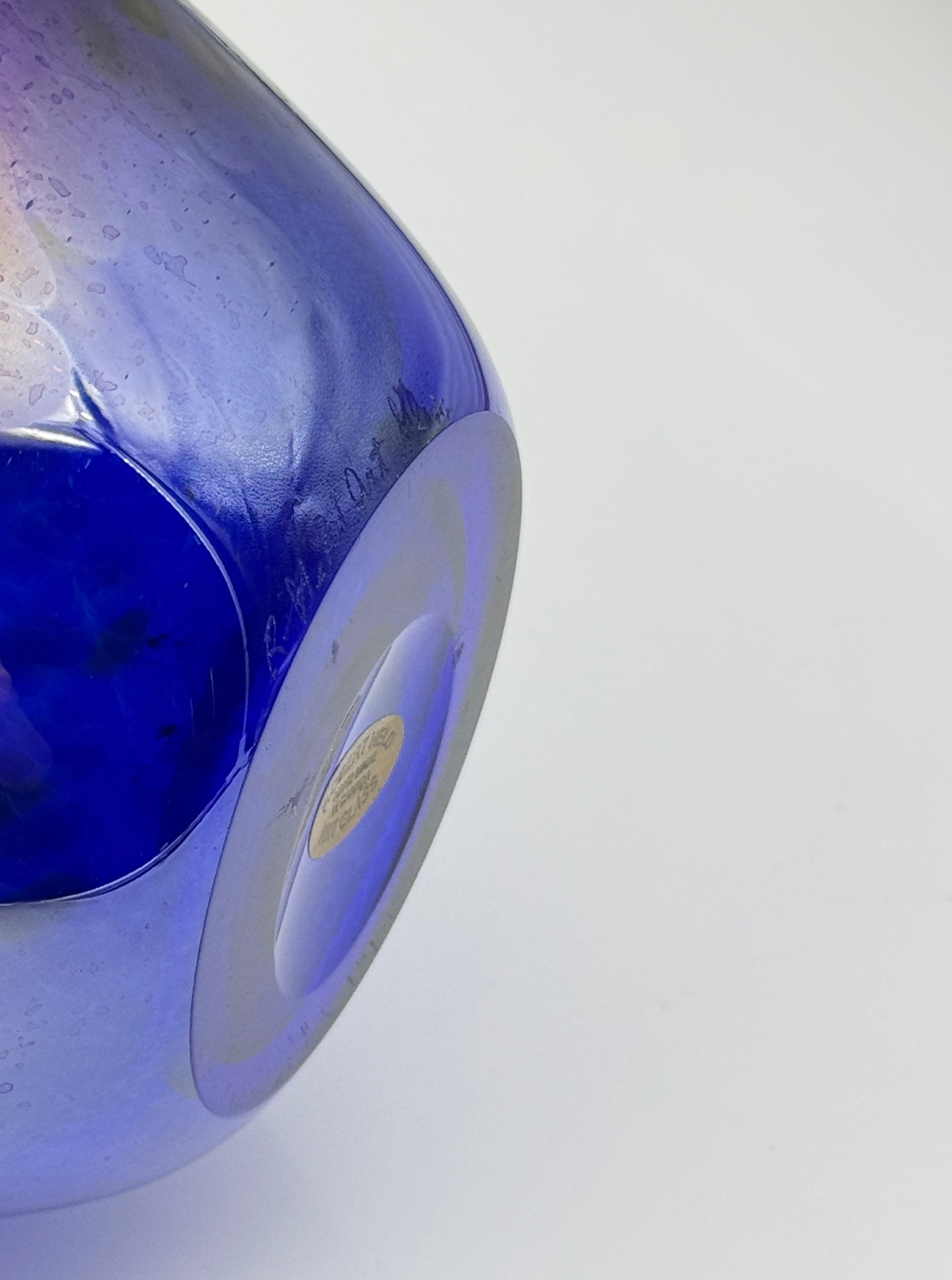 Robert Held Hand-Blown Iridescent Art Glass Vase – Blue, Green & Pink