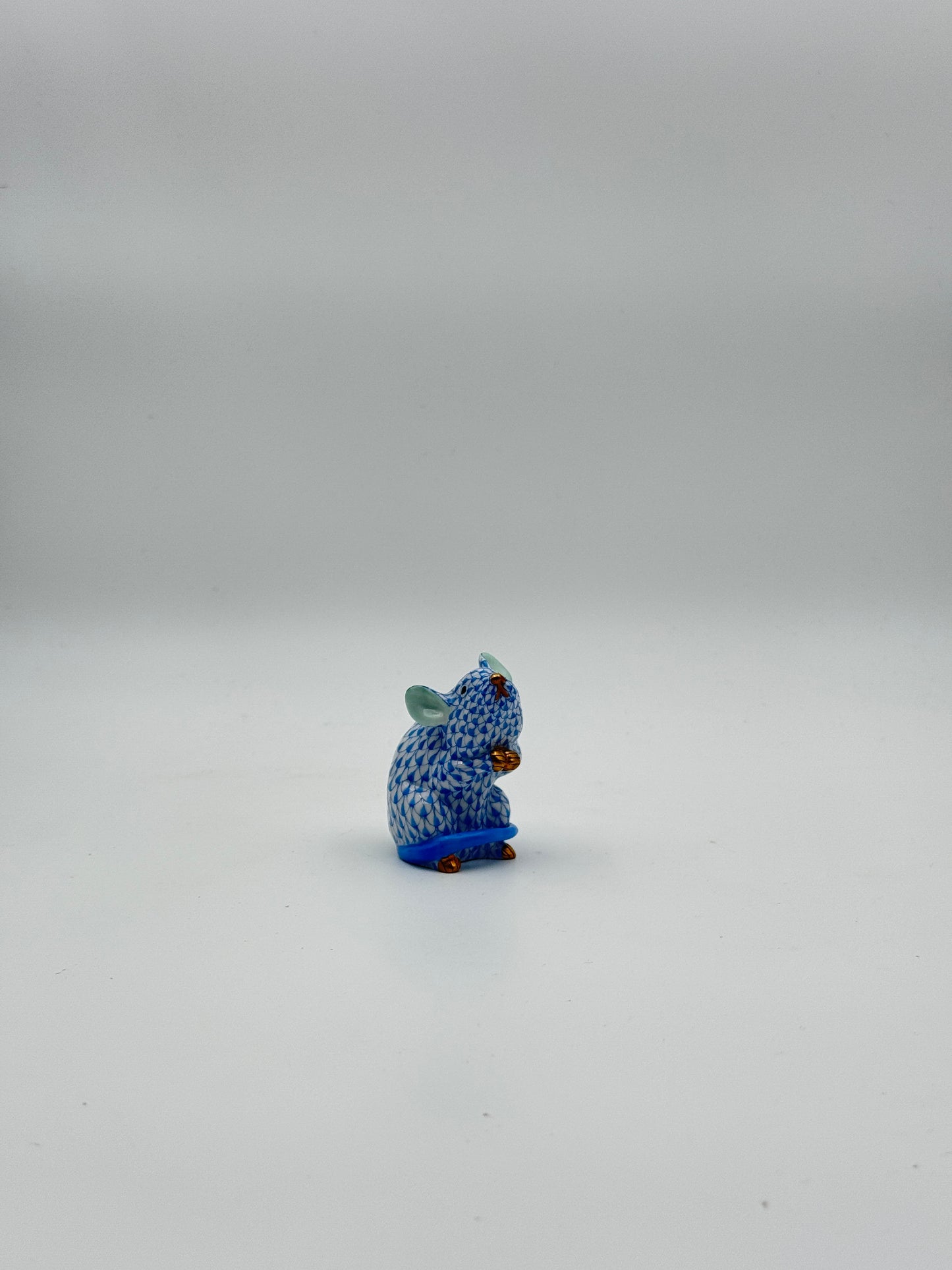 A Herend Porcelain Mouse Figurine -  Herend Blue Fish Scale Design