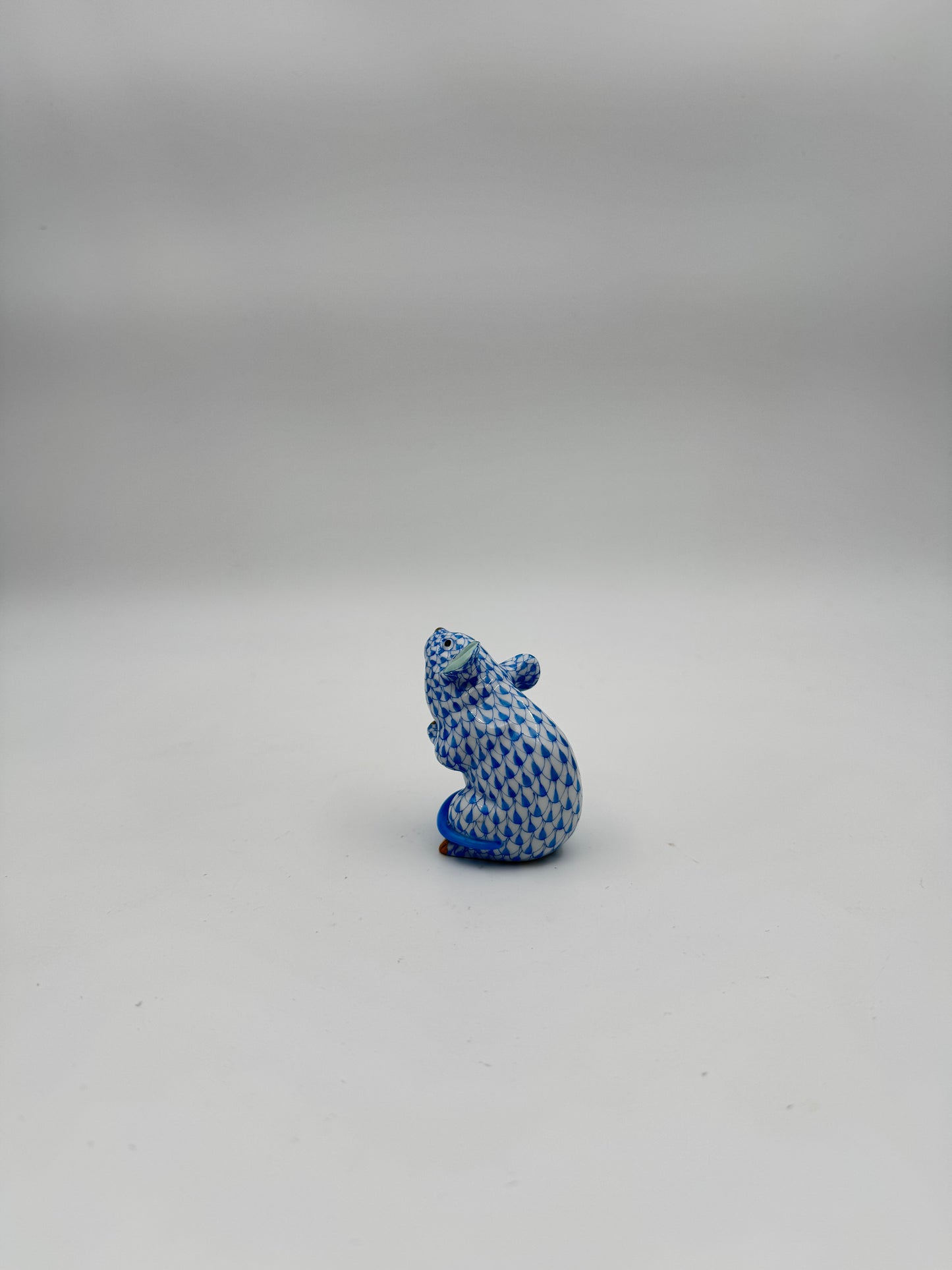 A Herend Porcelain Mouse Figurine -  Herend Blue Fish Scale Design