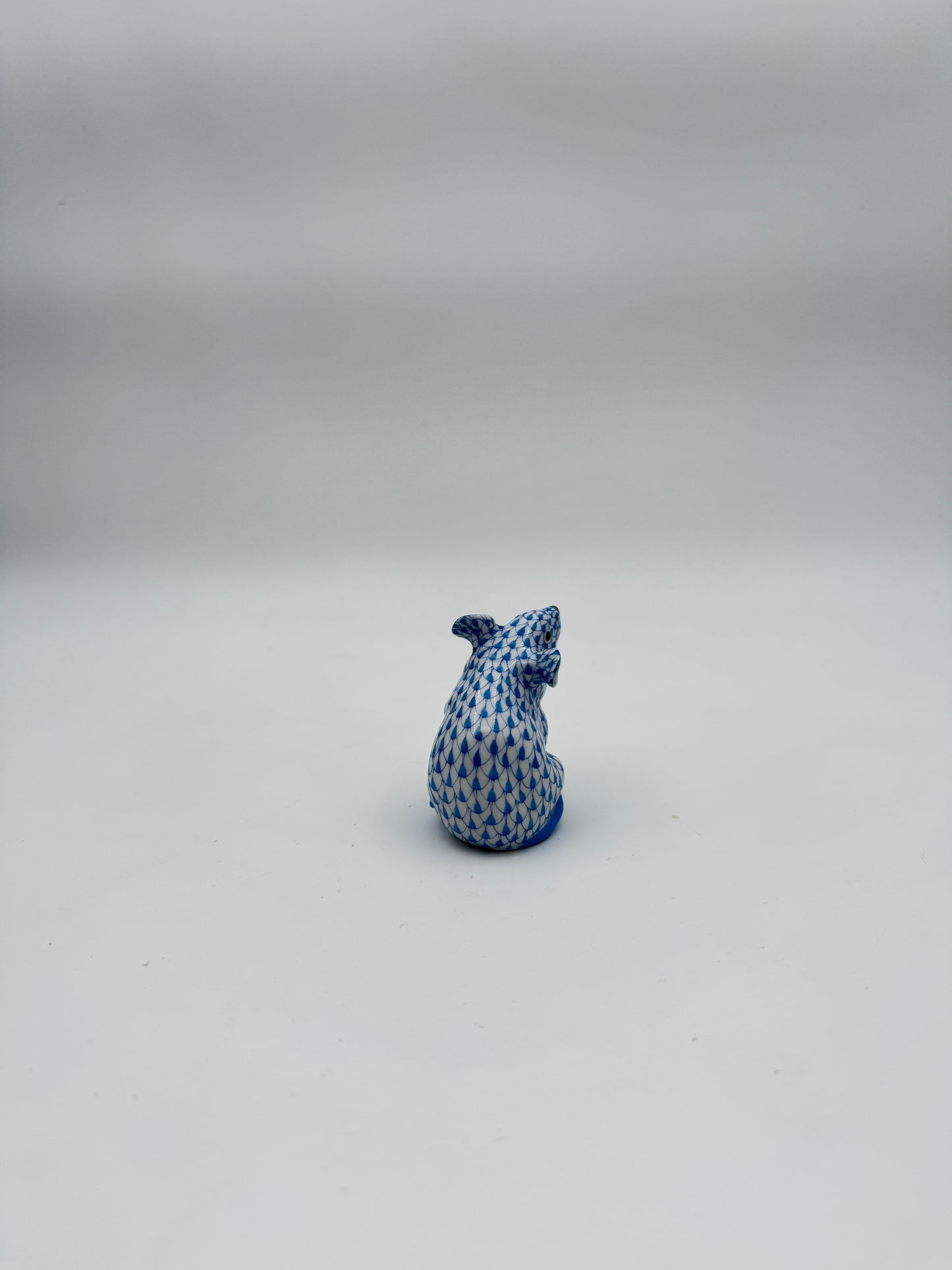 A Herend Porcelain Mouse Figurine -  Herend Blue Fish Scale Design