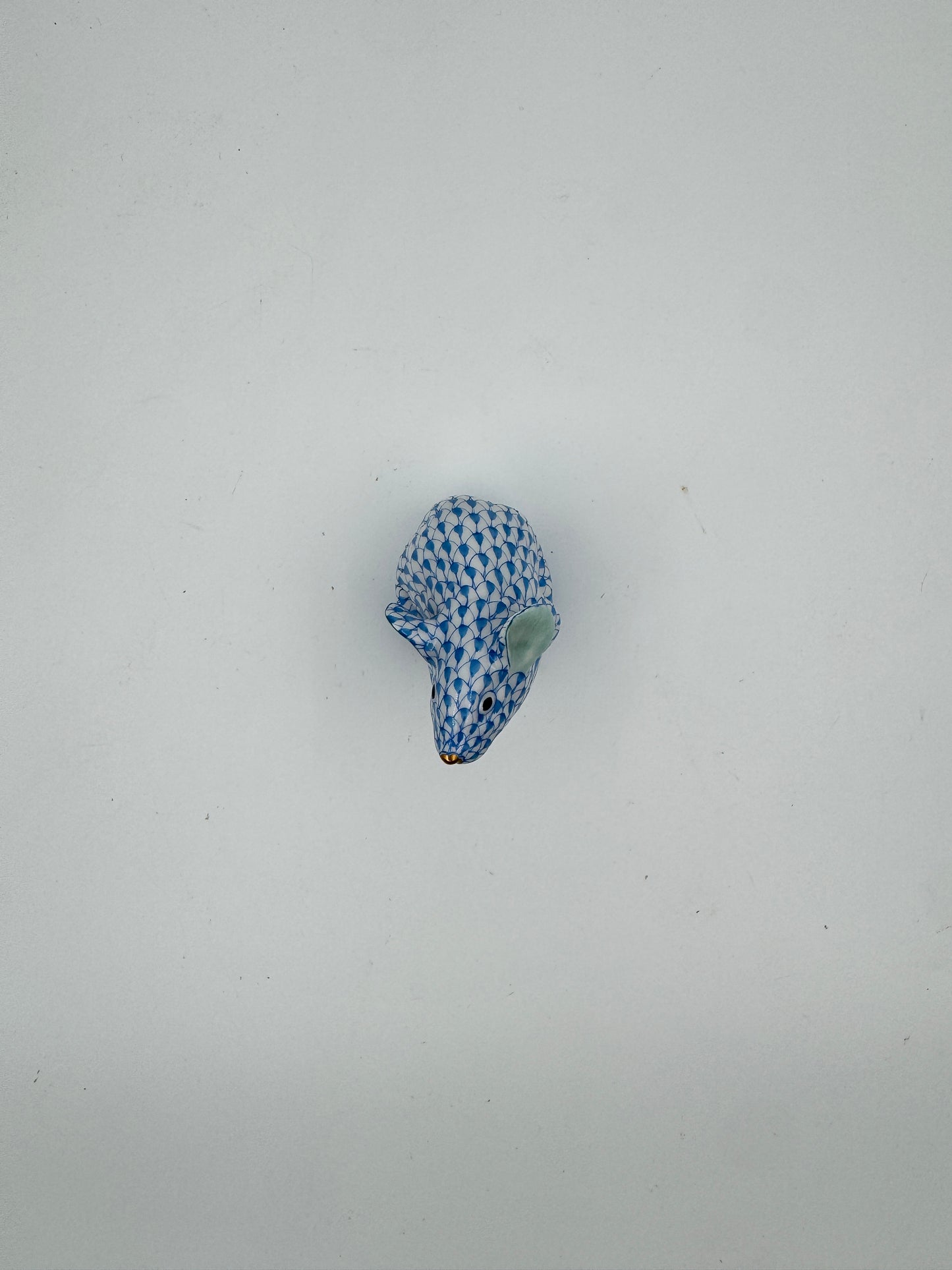 A Herend Porcelain Mouse Figurine -  Herend Blue Fish Scale Design