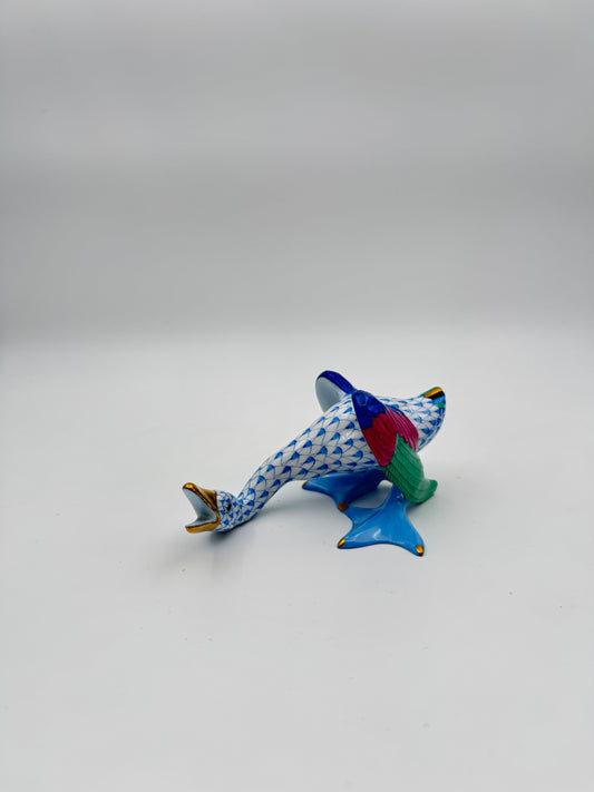 Herend Blue Fishnet Porcelain Honking Goose Figurine | Hand-Painted Collectible