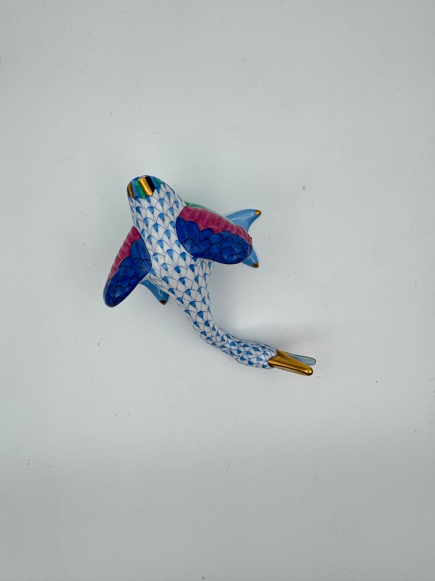 Herend Blue Fishnet Porcelain Honking Goose Figurine | Hand-Painted Collectible