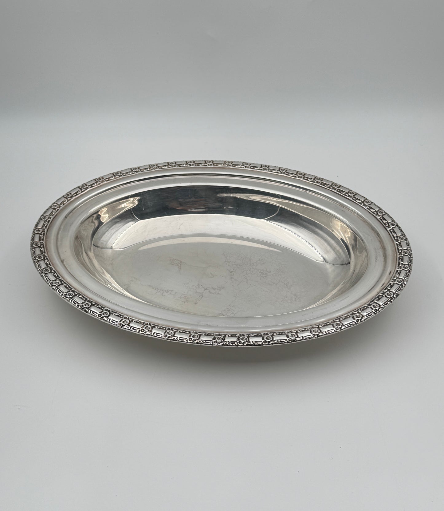 Silverplate Oval Covered Serving Dish with Decorative Rim