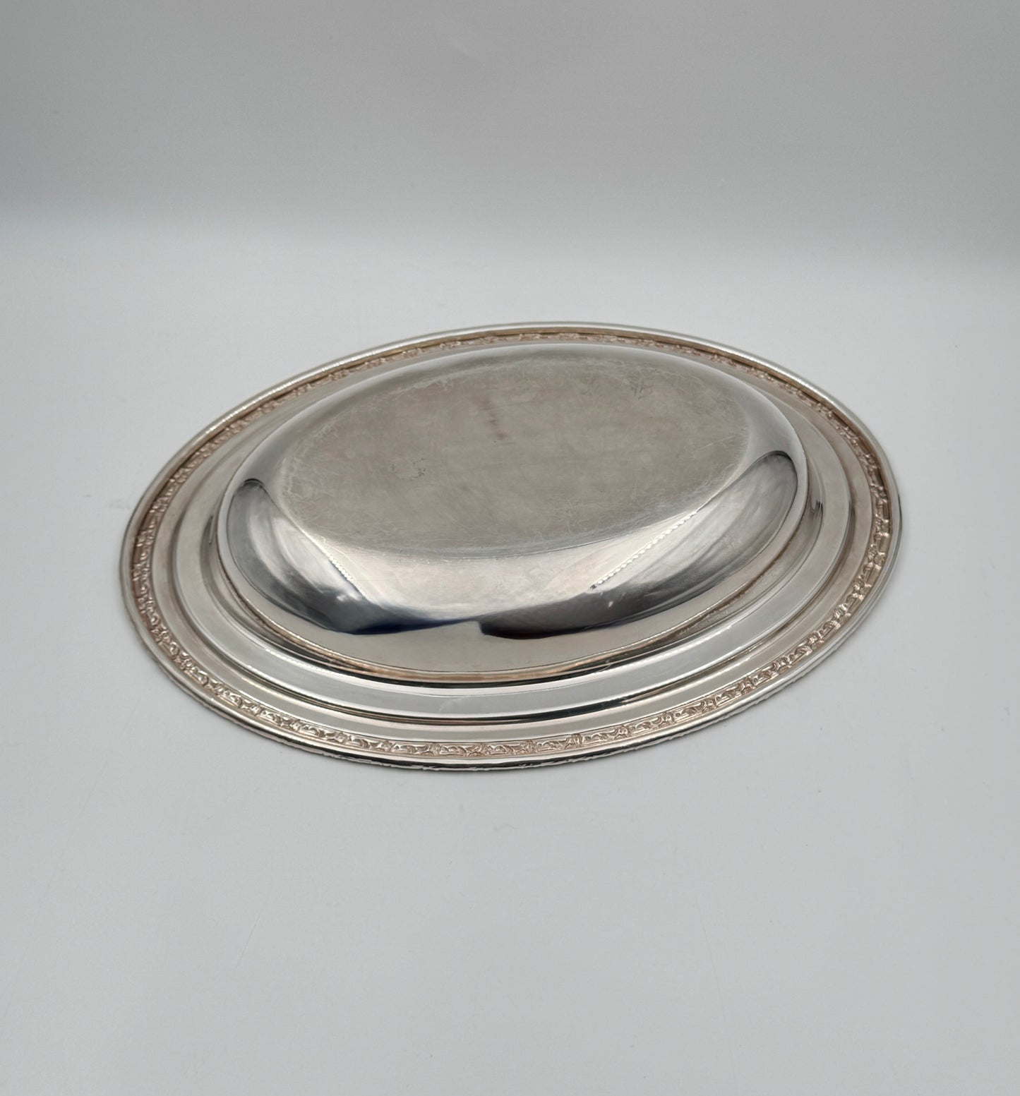 Silverplate Oval Covered Serving Dish with Decorative Rim