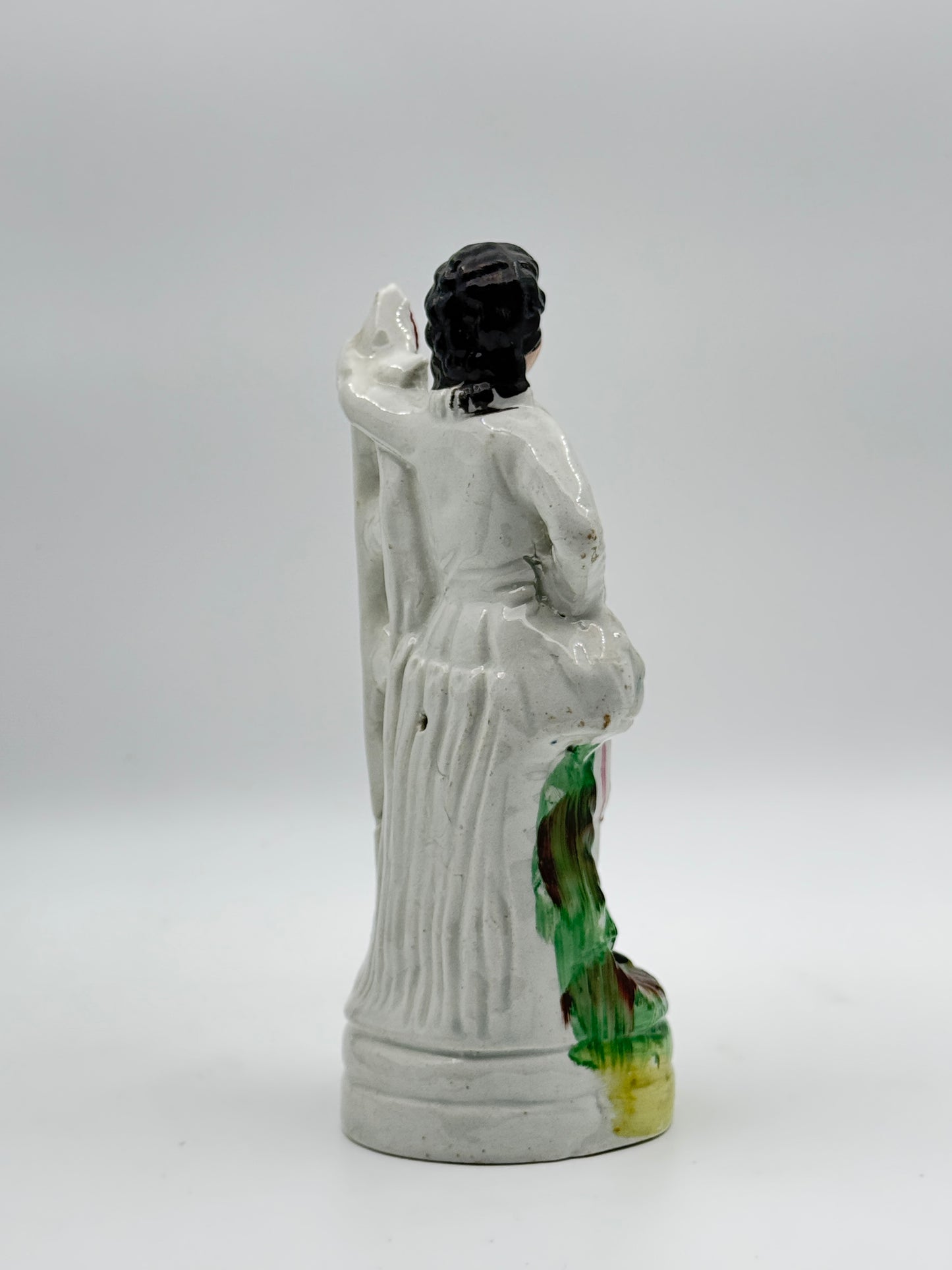 Antique Staffordshire Pottery Figure of a Man Standing by a Grape Arbor – 19th-Century English Collectible