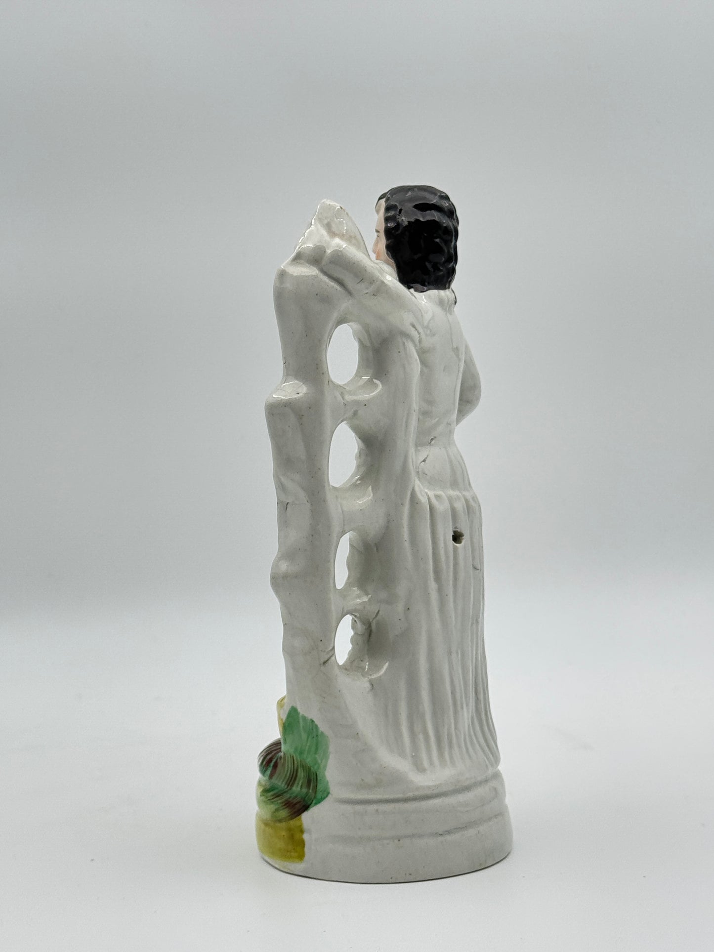 Antique Staffordshire Pottery Figure of a Man Standing by a Grape Arbor – 19th-Century English Collectible