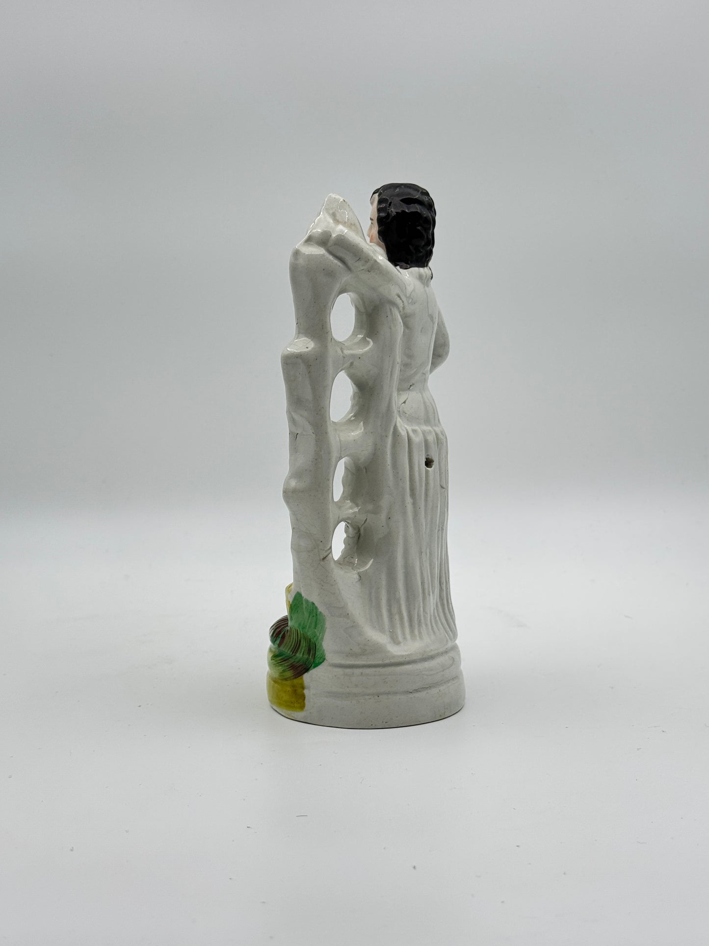 Antique Staffordshire Pottery Figure of a Man Standing by a Grape Arbor – 19th-Century English Collectible