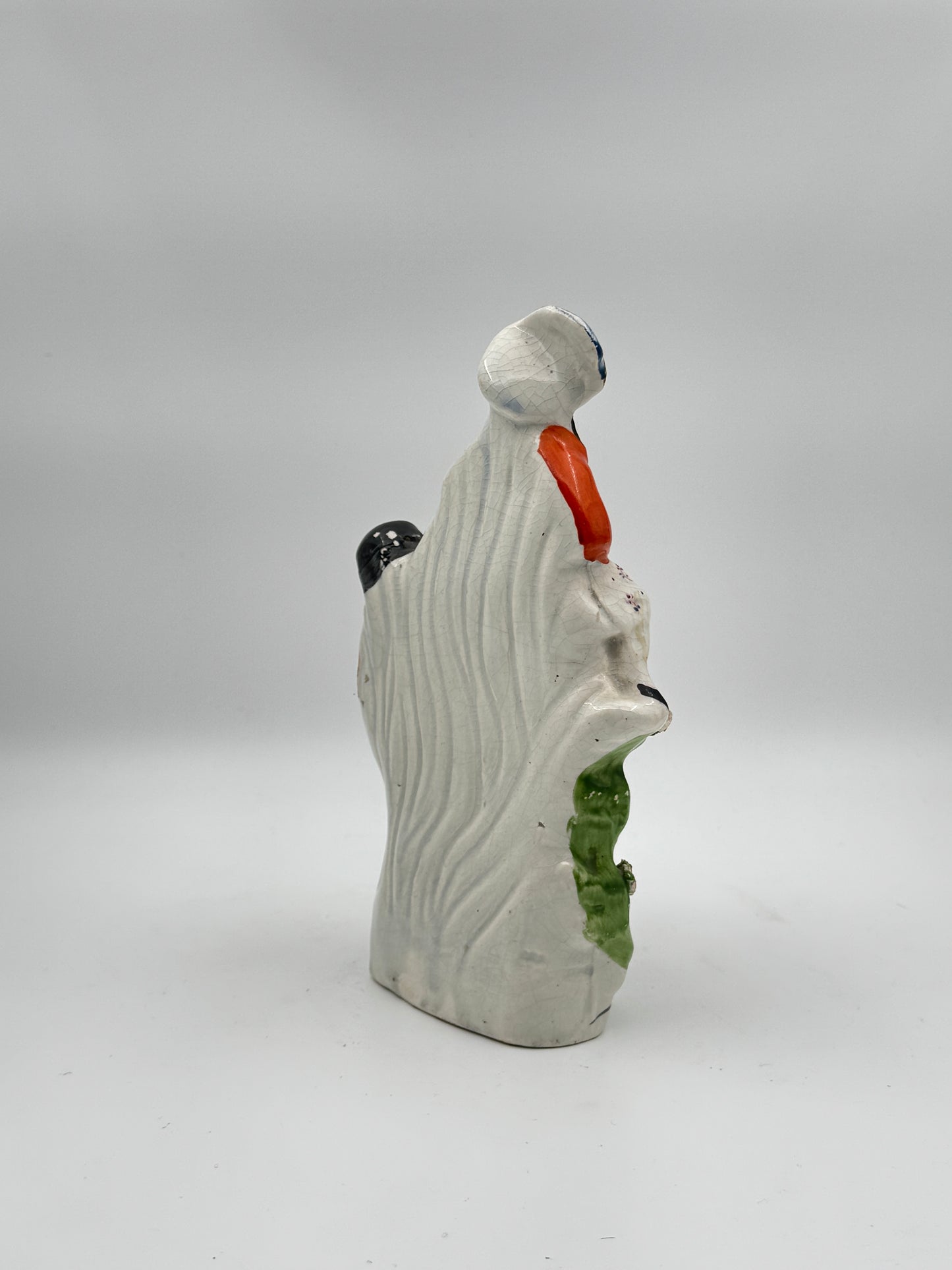 Antique Staffordshire Pottery Figurine – Woman with Dog and Man in Vibrant 19th-Century Scene