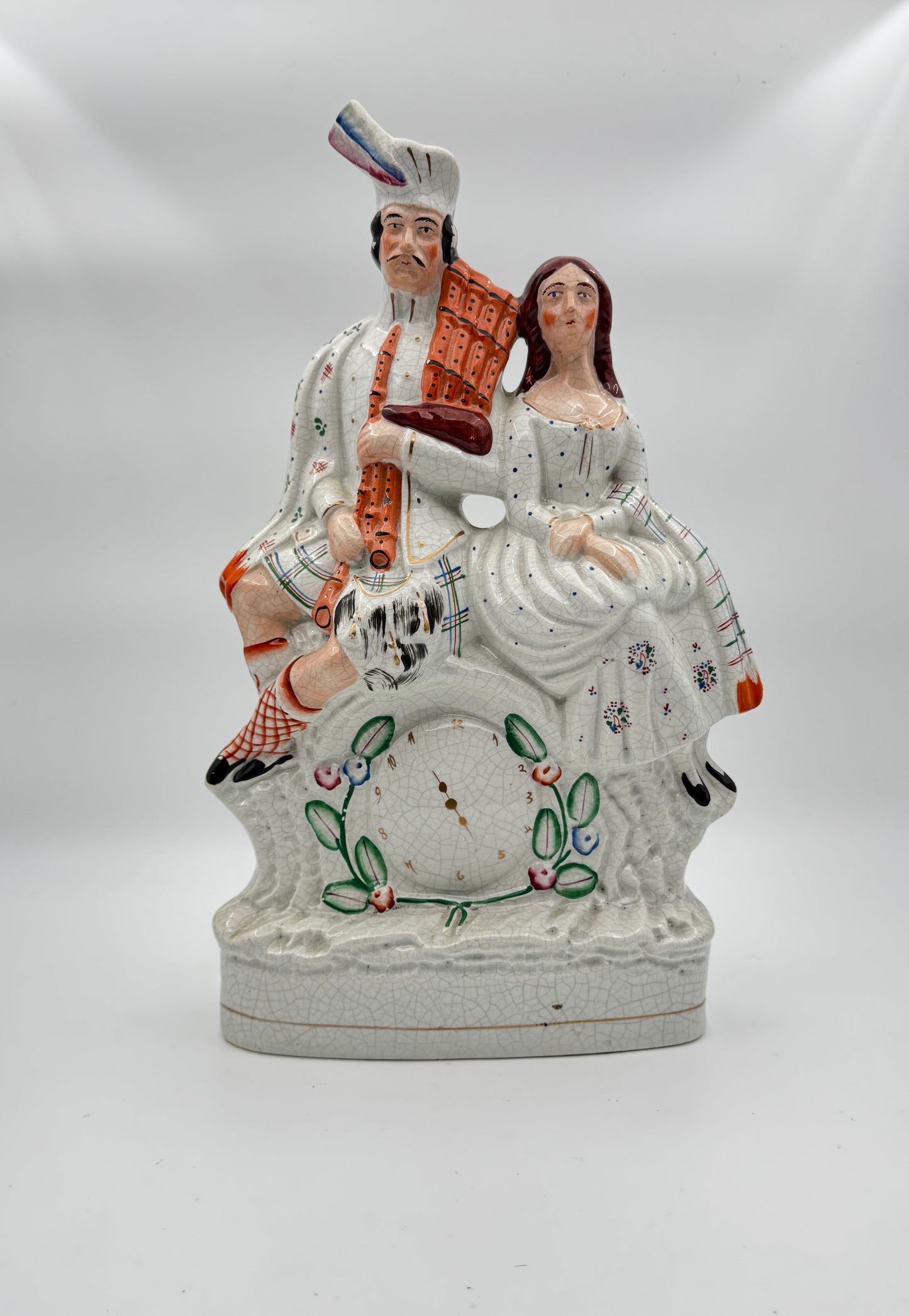 Antique Victorian Staffordshire Figurine – Scottish Couple with Bagpipes, Circa 1860