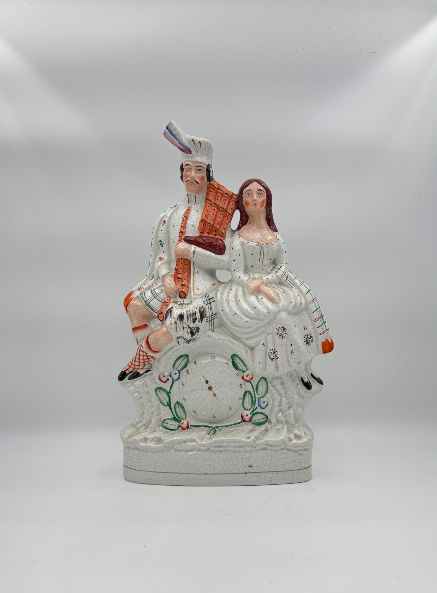 Antique Victorian Staffordshire Figurine – Scottish Couple with Bagpipes, Circa 1860