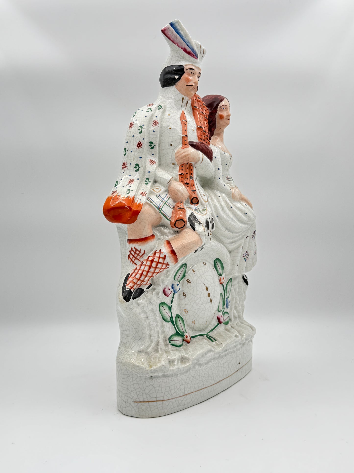 Antique Victorian Staffordshire Figurine – Scottish Couple with Bagpipes, Circa 1860