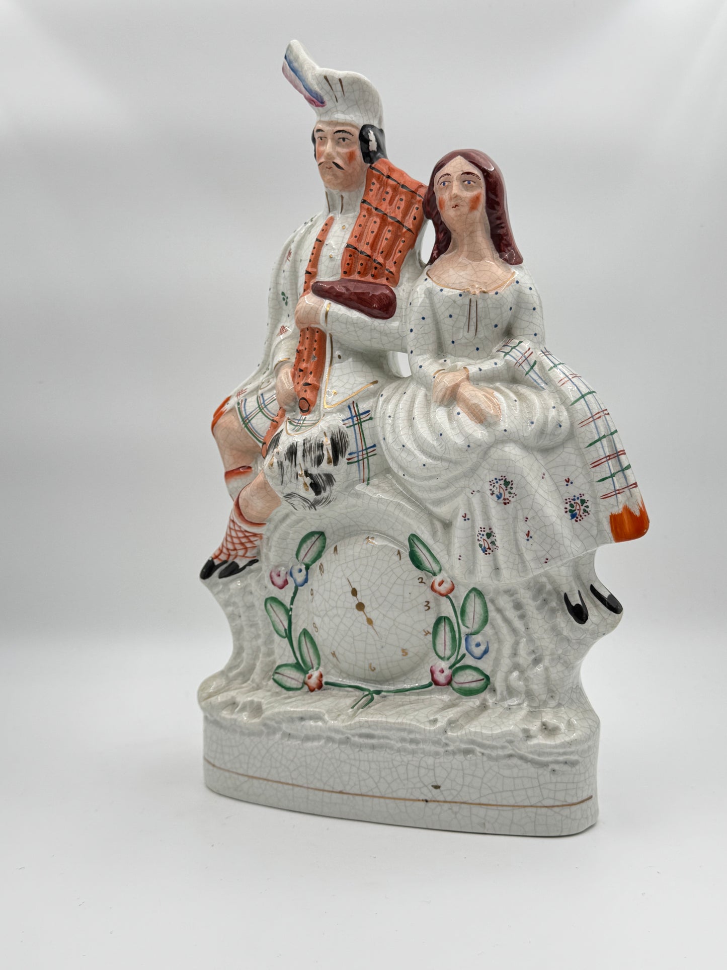 Antique Victorian Staffordshire Figurine – Scottish Couple with Bagpipes, Circa 1860