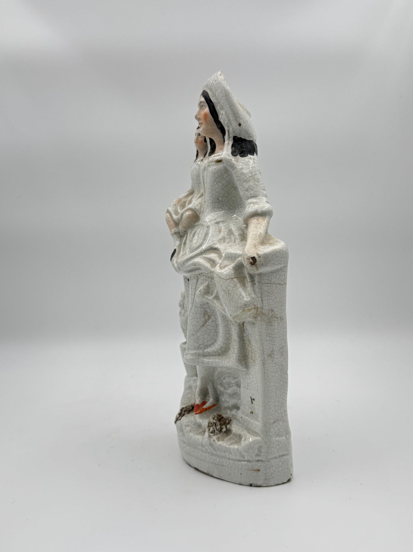 Antique Victorian Staffordshire Pottery Figurine – Woman with Child, Circa 19th Century