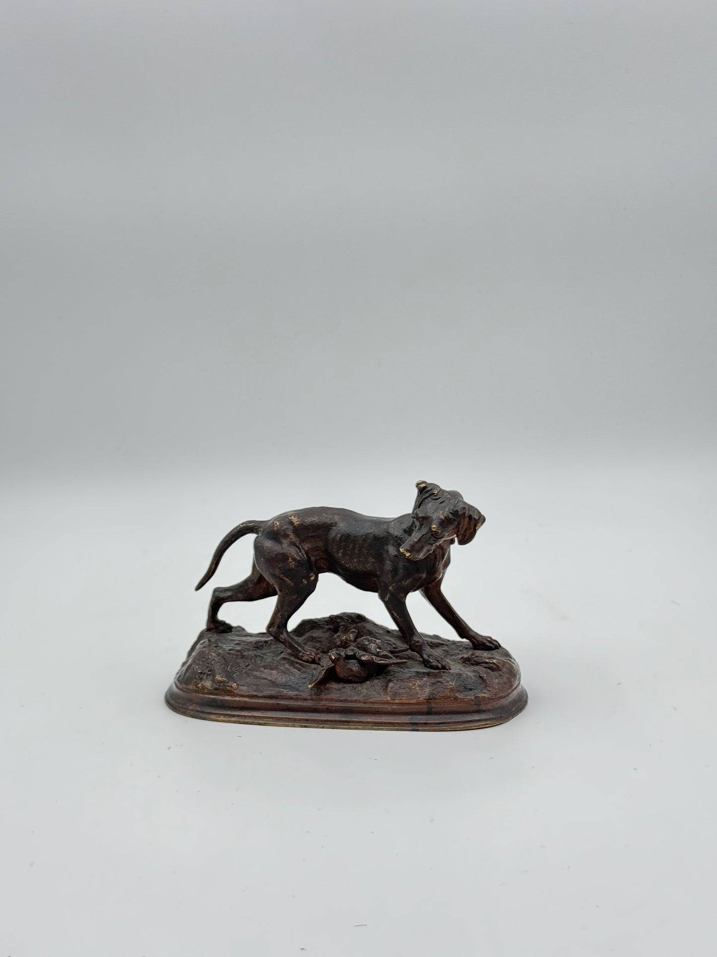 Jules Moigniez (French, 1835-1894) Bronze Sculpture – Pointer Dog and Pheasant, Signed Antique Model