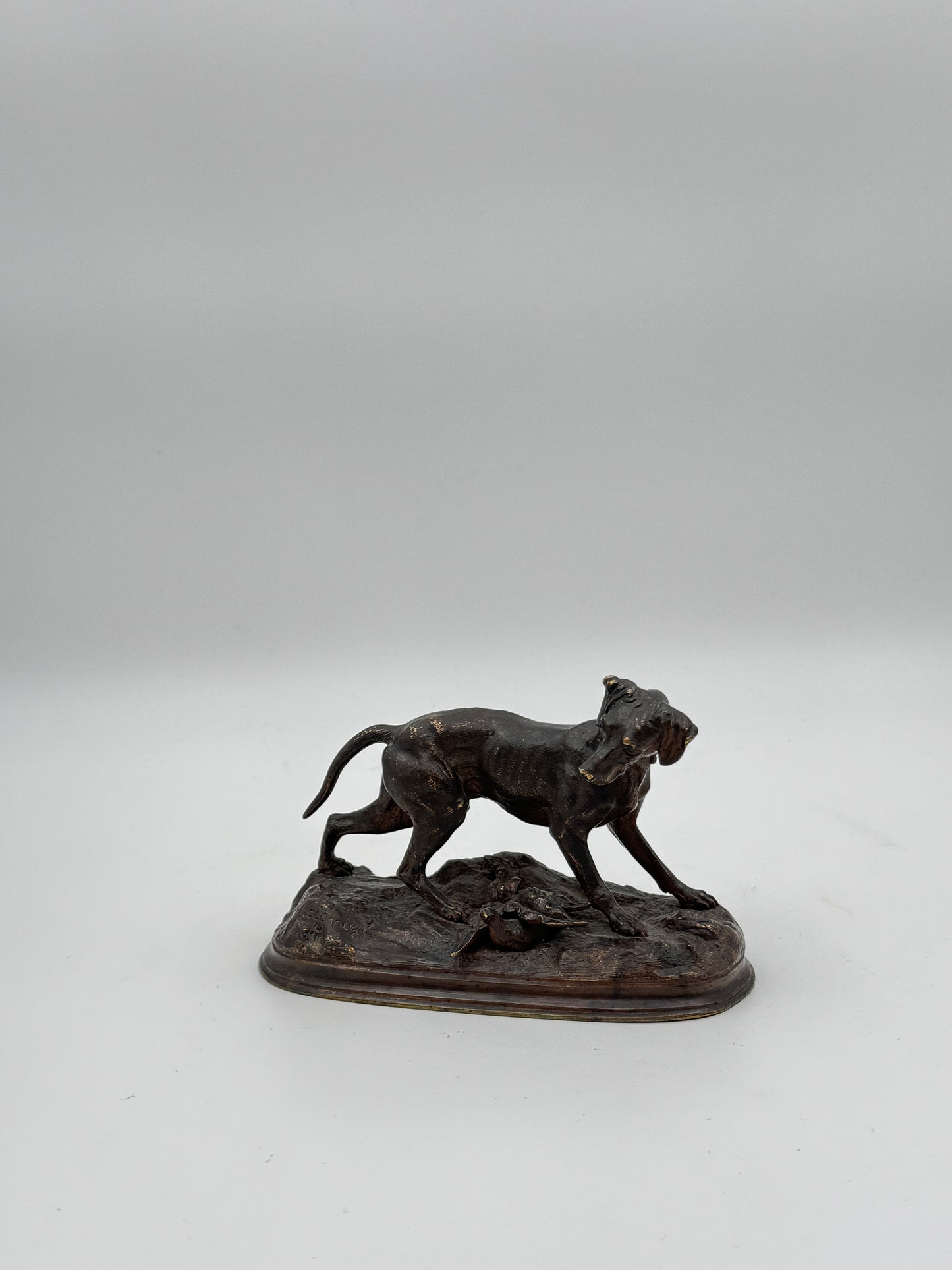 Jules Moigniez (French, 1835-1894) Bronze Sculpture – Pointer Dog and Pheasant, Signed Antique Model