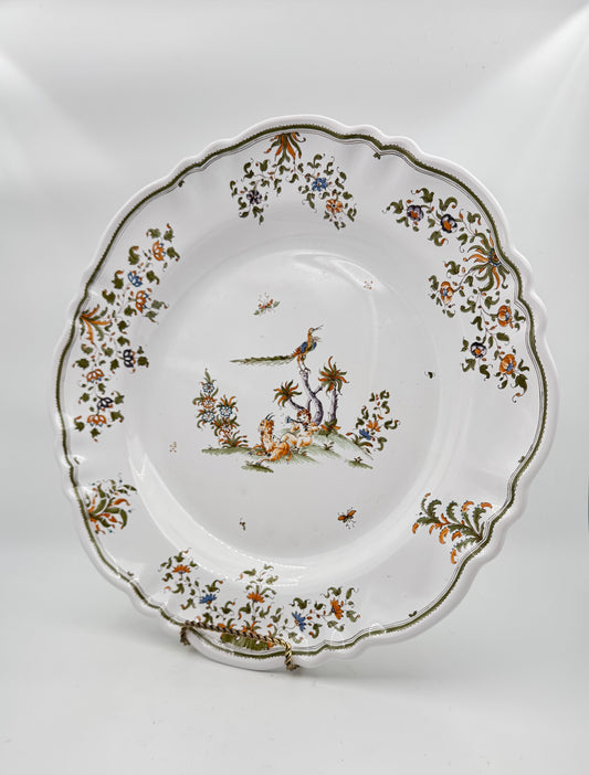 Moustiers Faience Plate with Hand-Painted Pastoral Scene – French 18th-Century Style