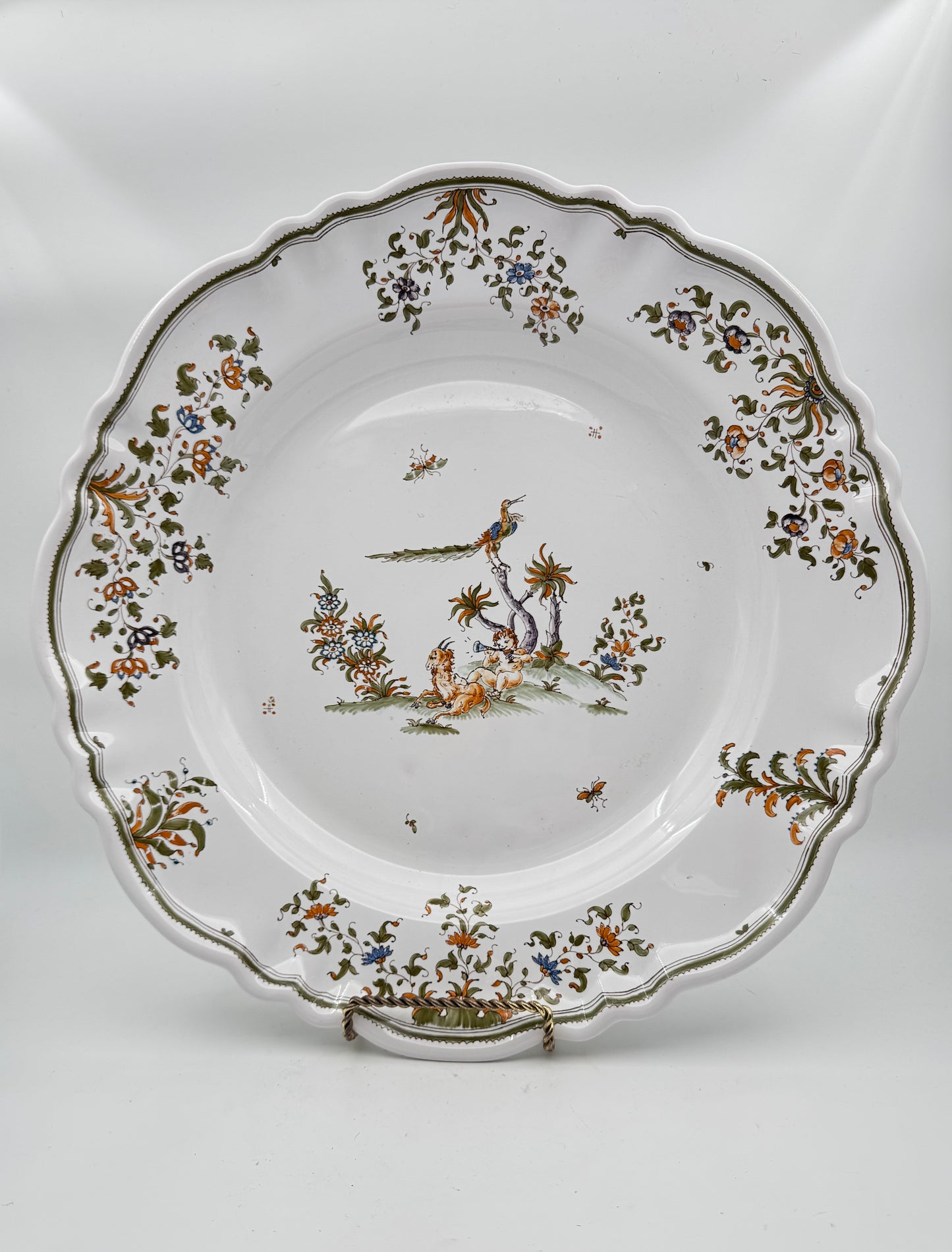 Moustiers Faience Plate with Hand-Painted Pastoral Scene – French 18th-Century Style