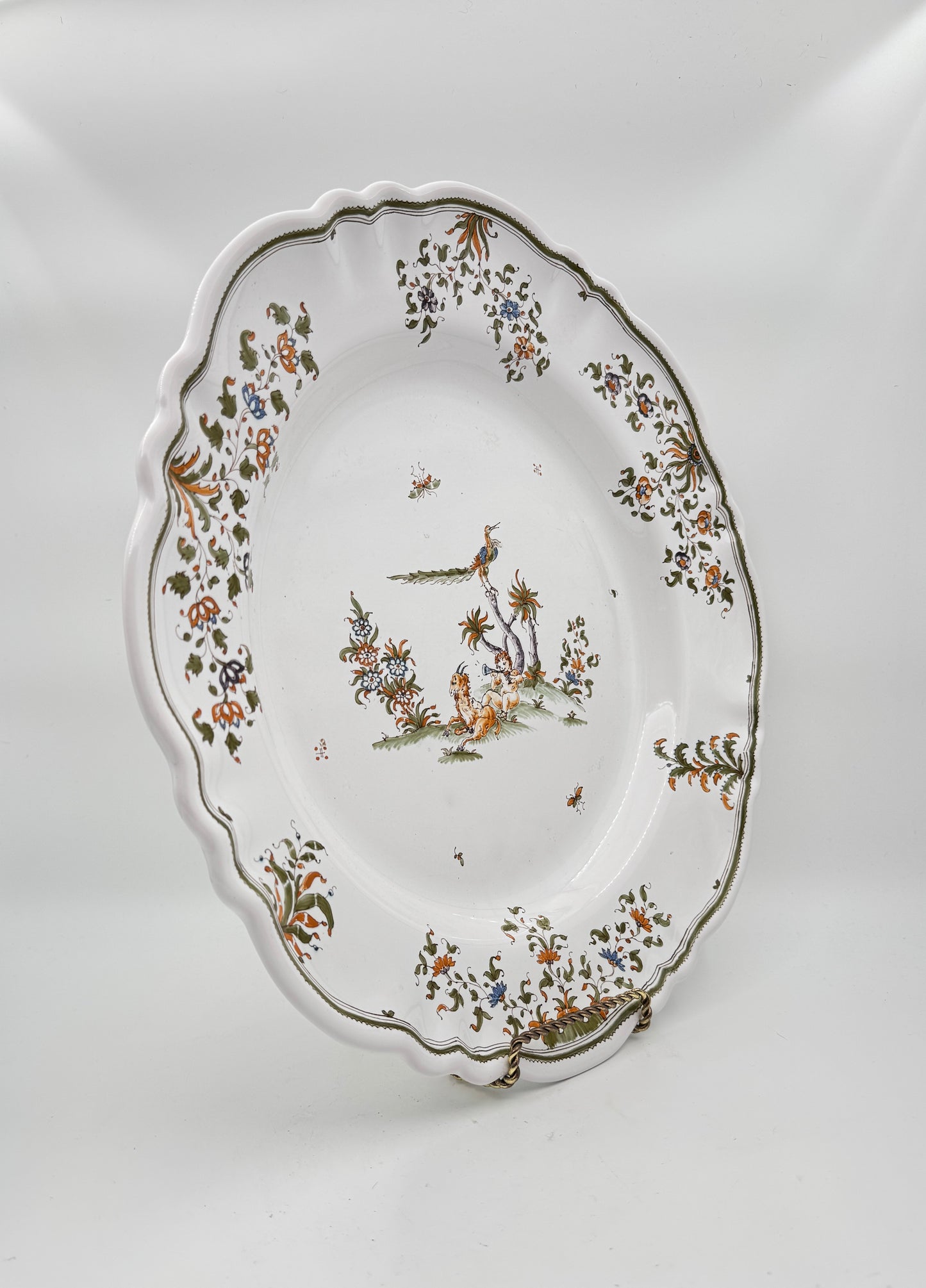 Moustiers Faience Plate with Hand-Painted Pastoral Scene – French 18th-Century Style