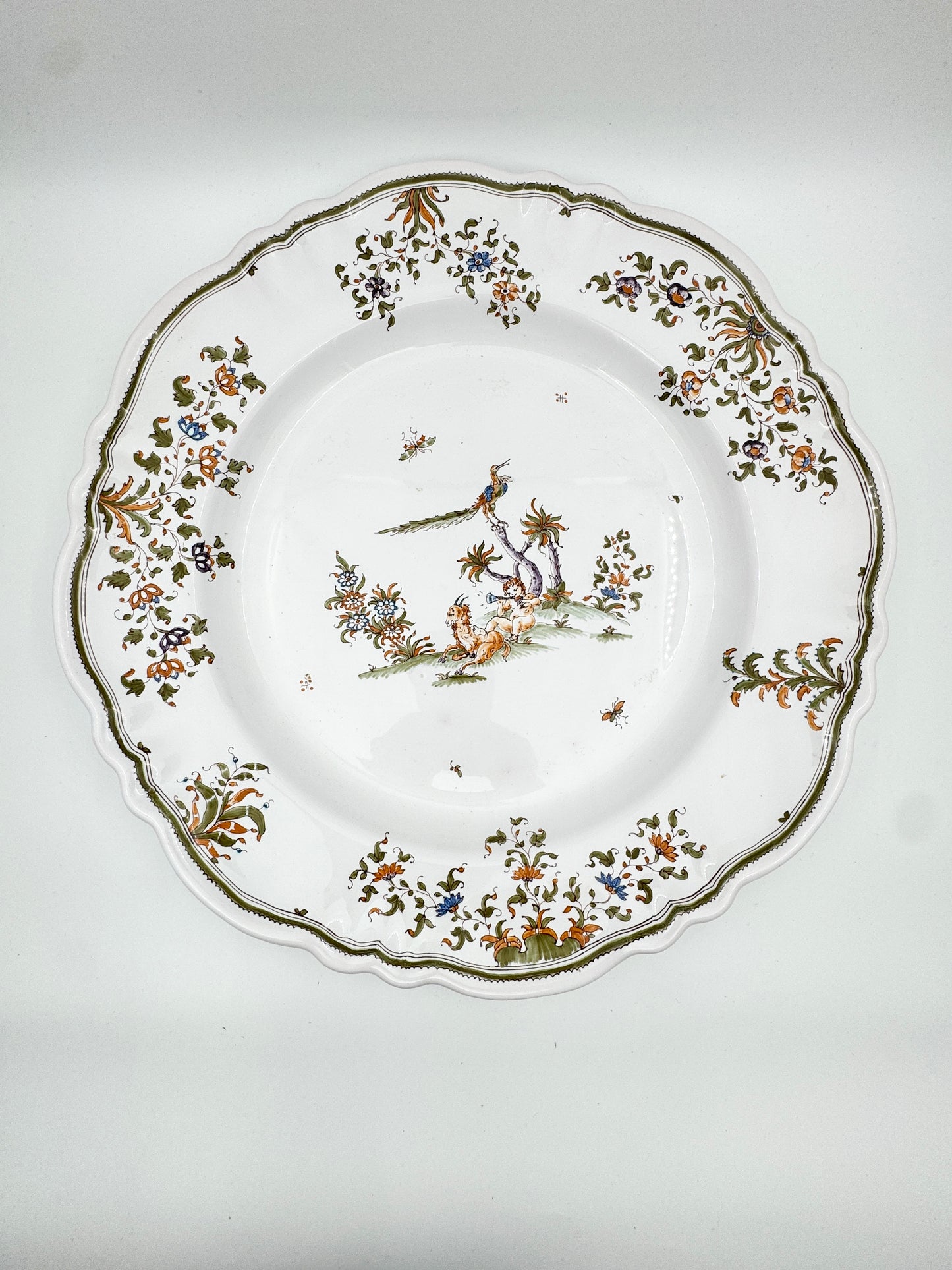 Moustiers Faience Plate with Hand-Painted Pastoral Scene – French 18th-Century Style