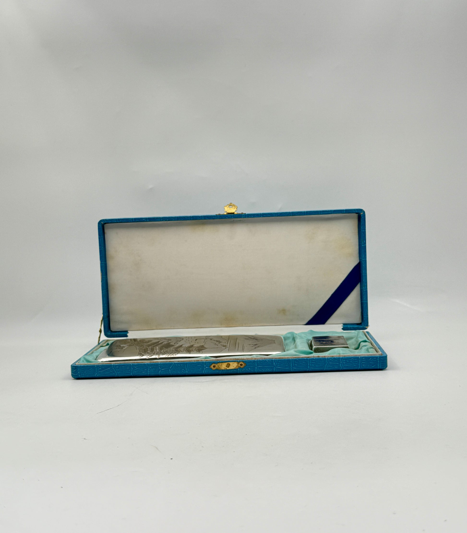 Japanese .950 Silver Cigarette Case & Lighter Set in Box – c.1960
