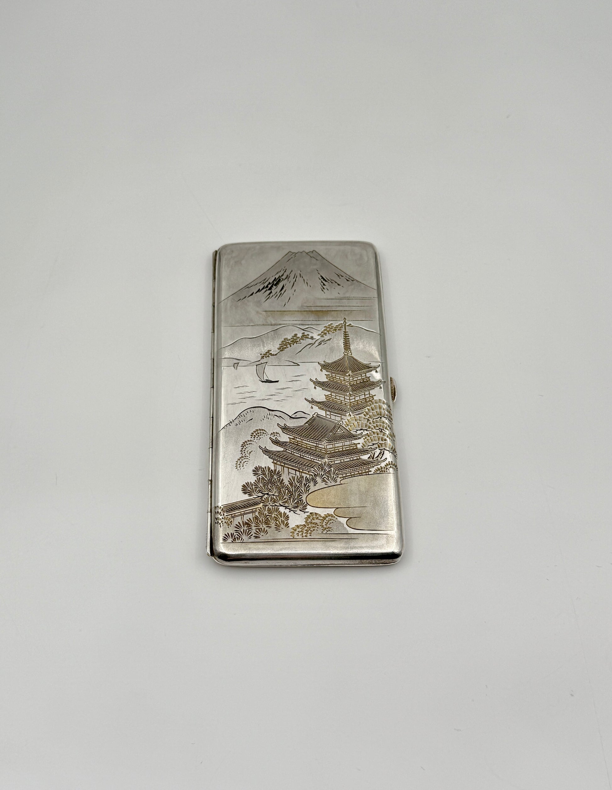 Japanese .950 Silver Cigarette Case & Lighter Set in Box – c.1960