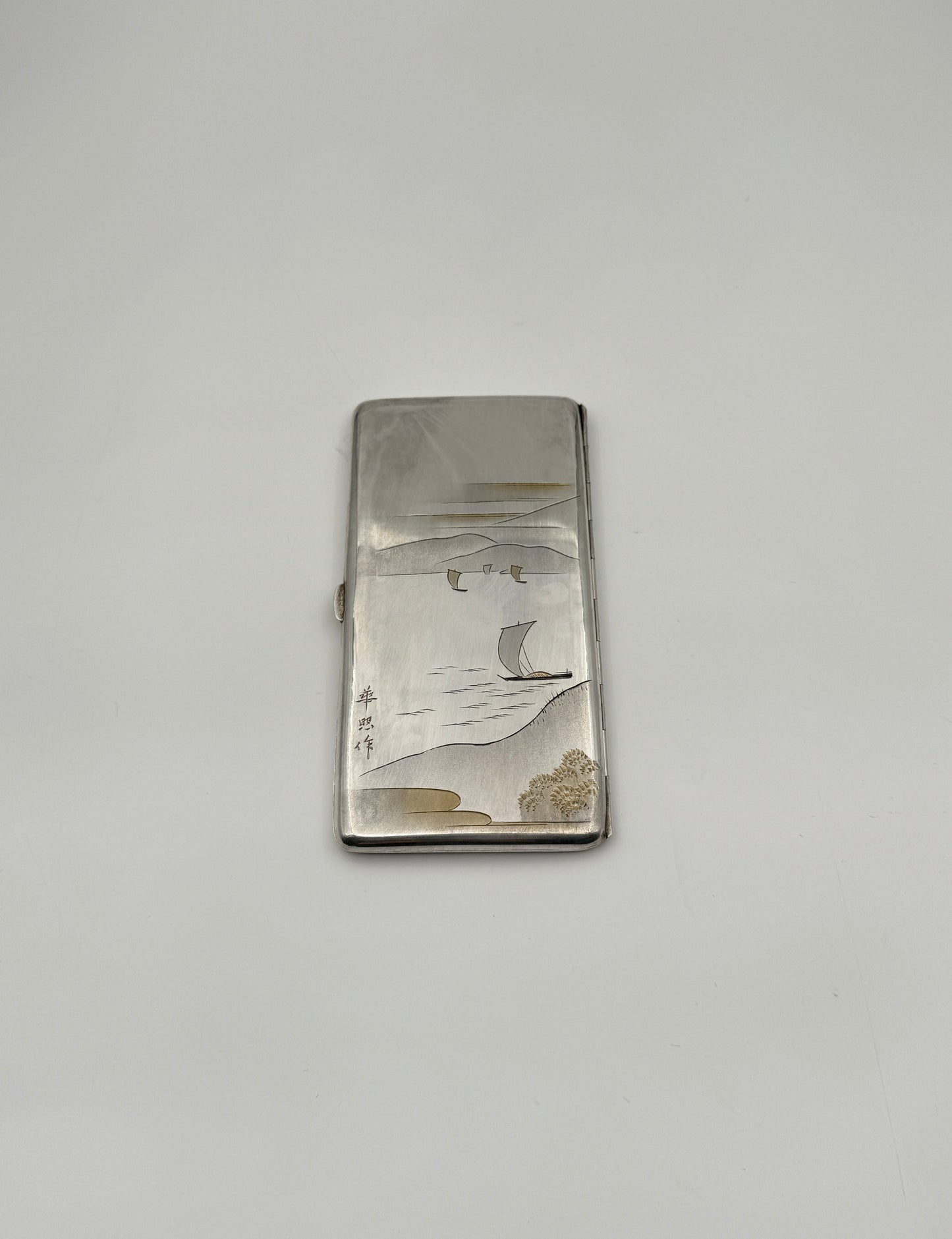 Japanese .950 Silver Cigarette Case & Lighter Set in Box – c.1960