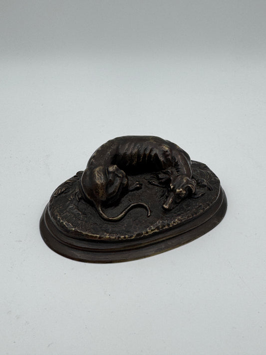 Antique Bronze Sculpture of Sleeping Dog by P.J. Mêne – Vintage Collectible Figurine