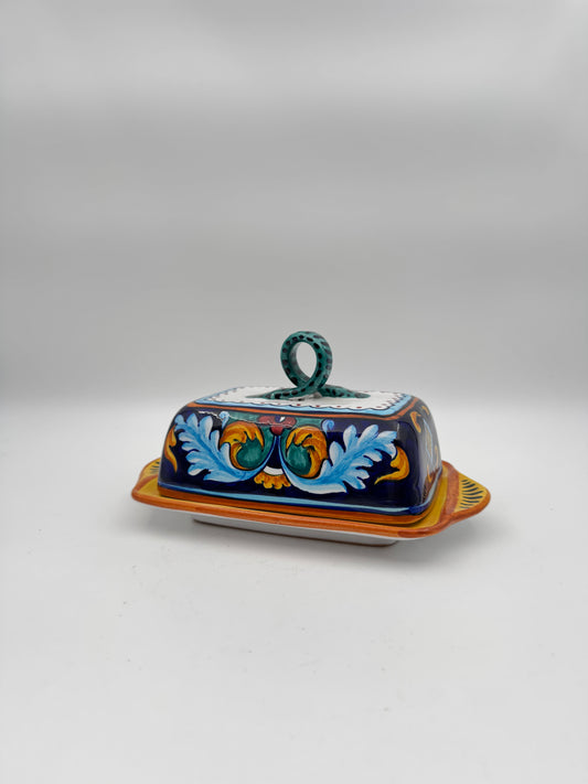 Handcrafted Deruta Ceramic Butter Dish by Eugenio Ricciarelli – Vibrant Italian Dinnerware