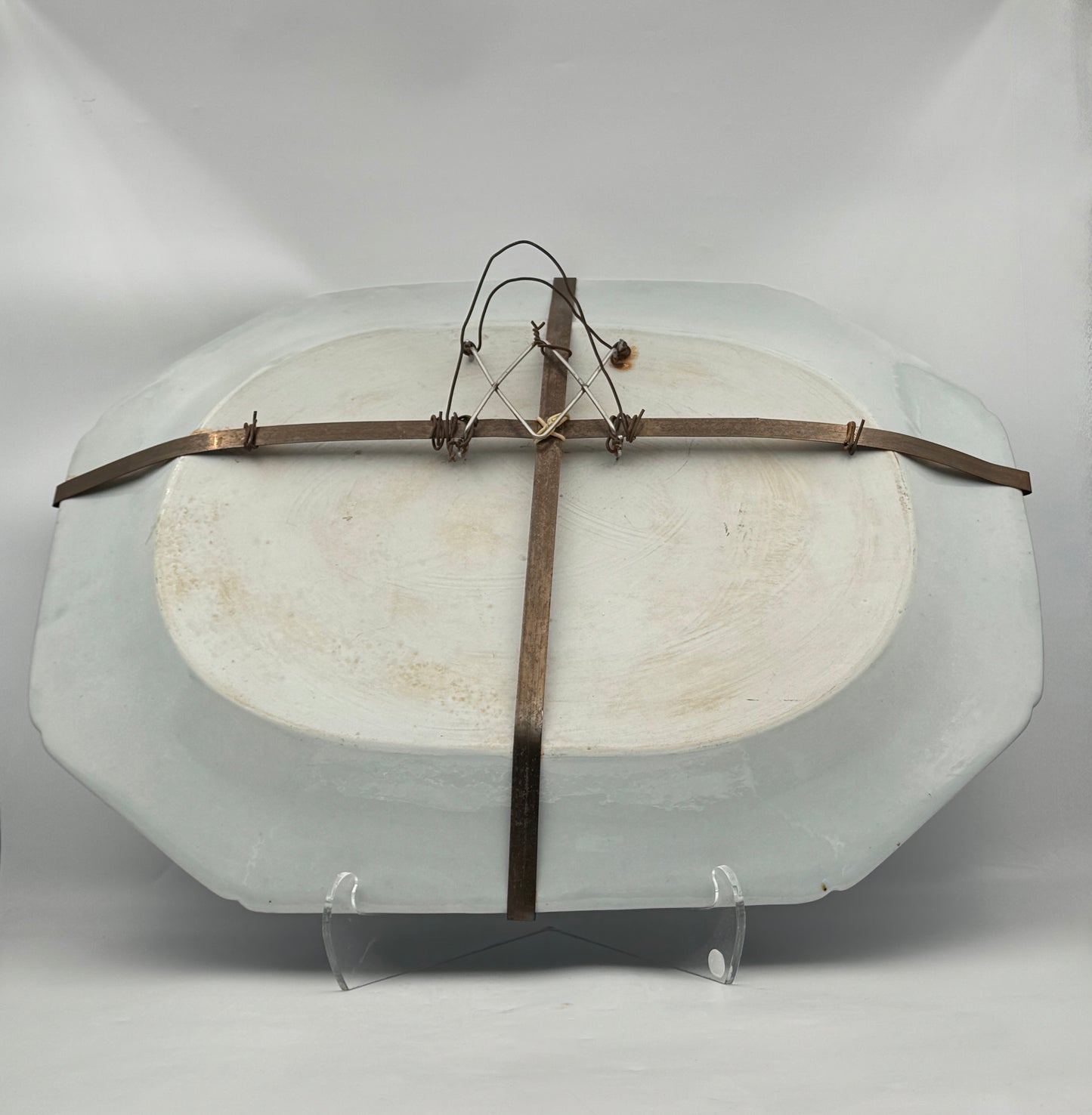 Antique Chinese Export Blue Willow Oval Platter Porcelain Art Decor