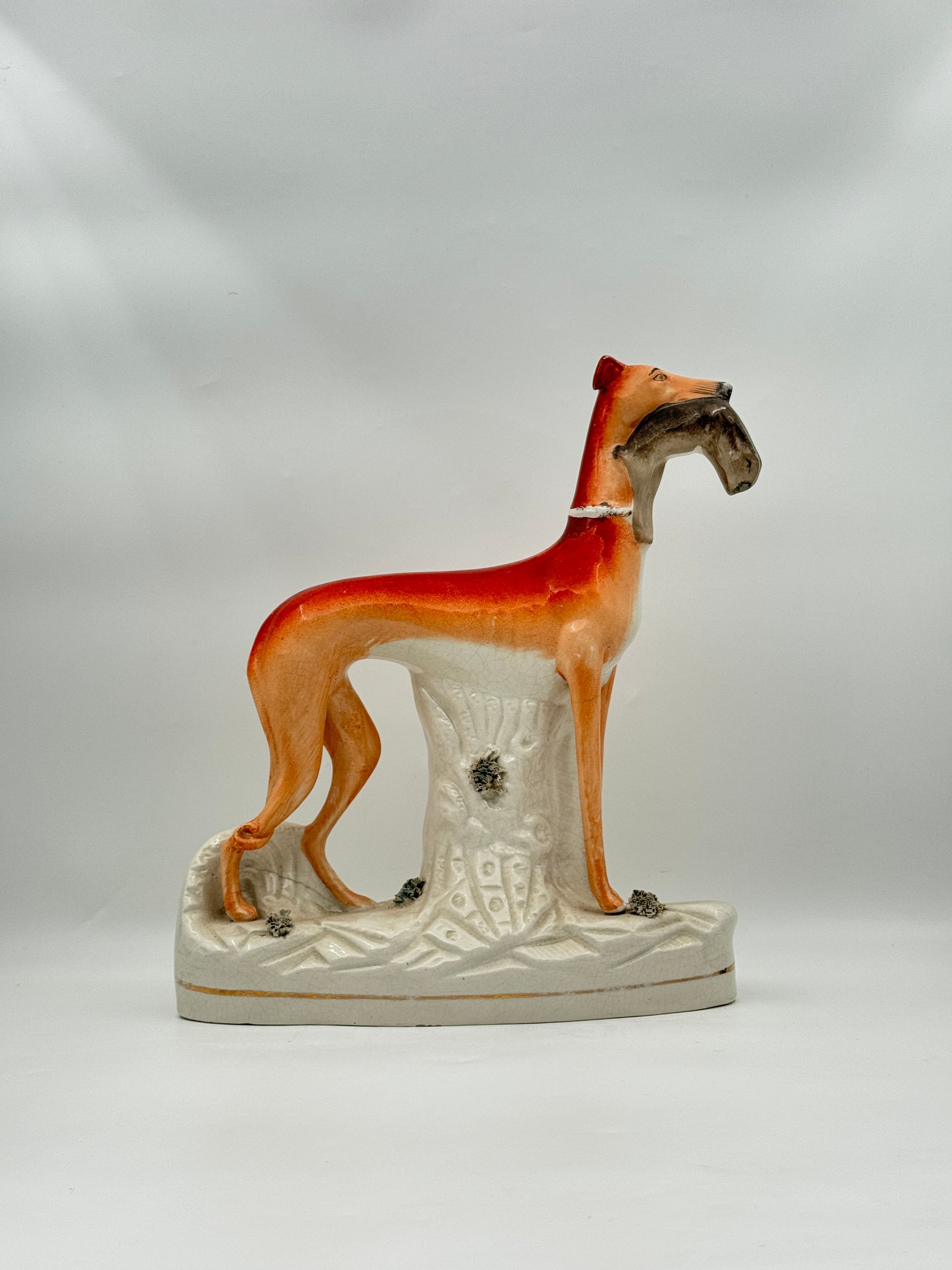 Pair of Staffordshire Hunting Dogs with Rabbit – 20th Century 