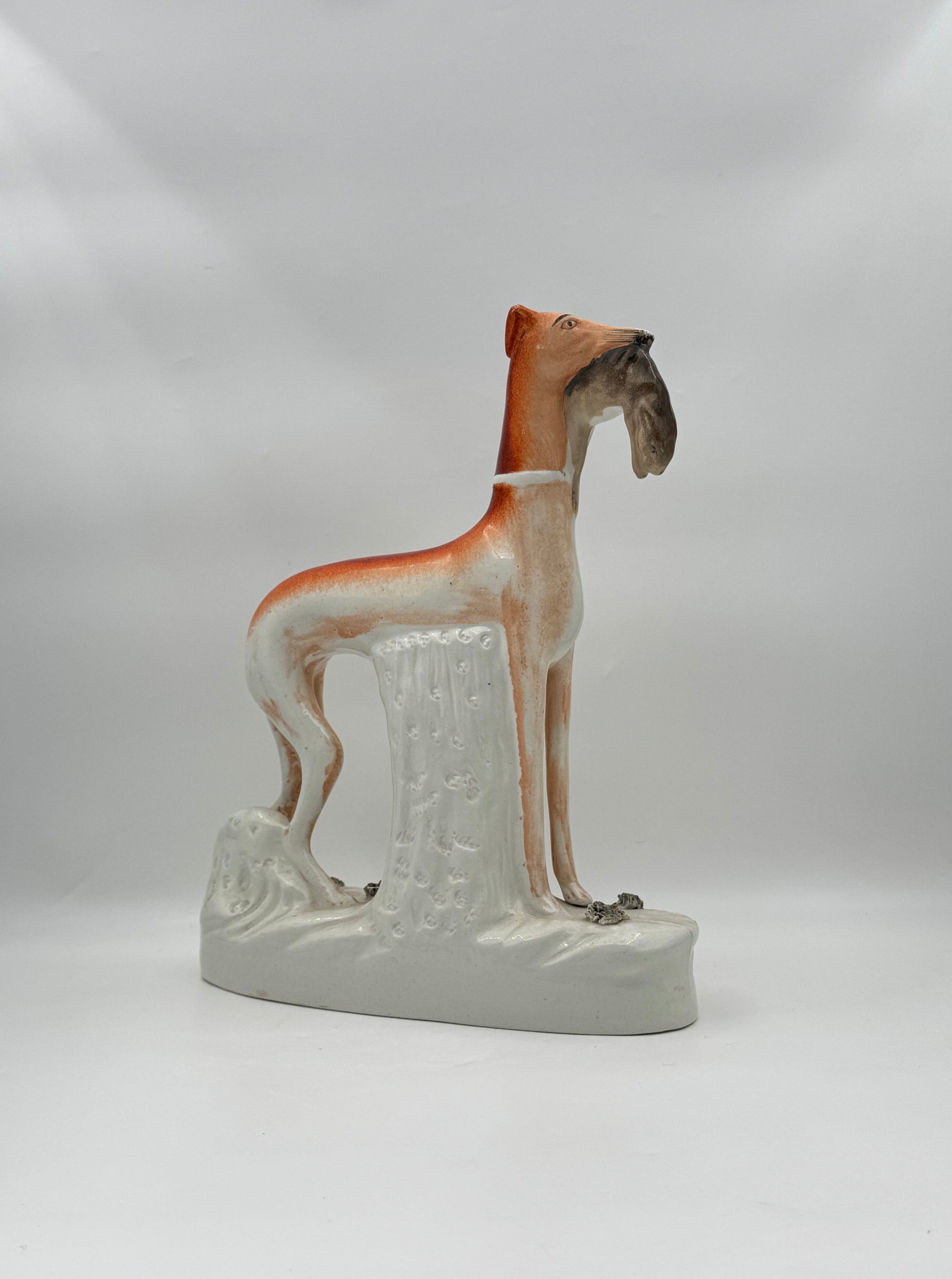 Pair of Staffordshire Hunting Dogs with Rabbit – 20th Century 