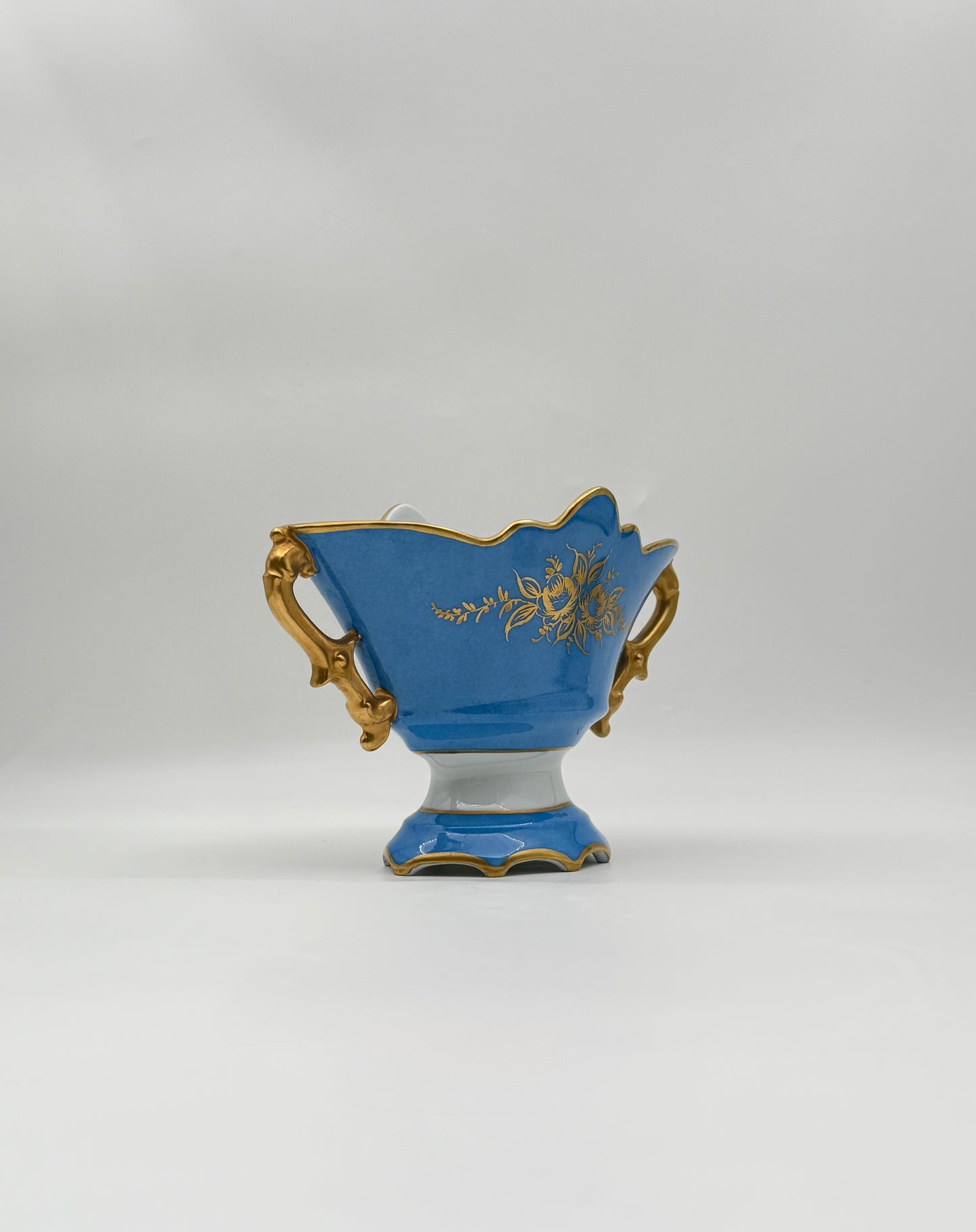 Vincennes-Style French Porcelain Compote – Blue & Gold, Floral Panels