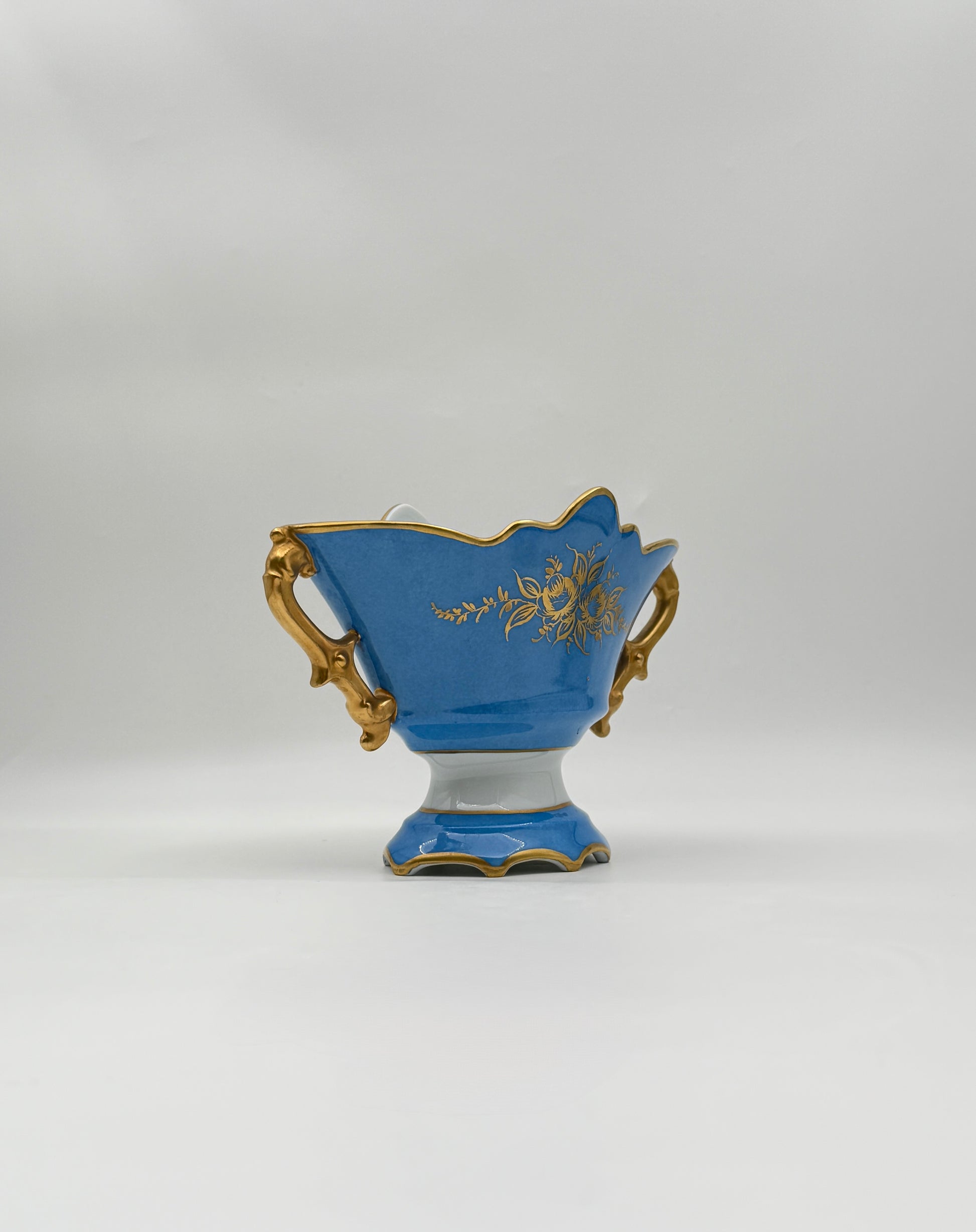 Vincennes-Style French Porcelain Compote – Blue & Gold, Floral Panels