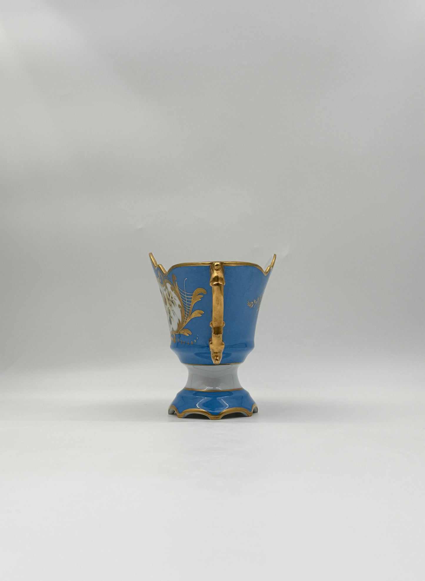 Vincennes-Style French Porcelain Compote – Blue & Gold, Floral Panels