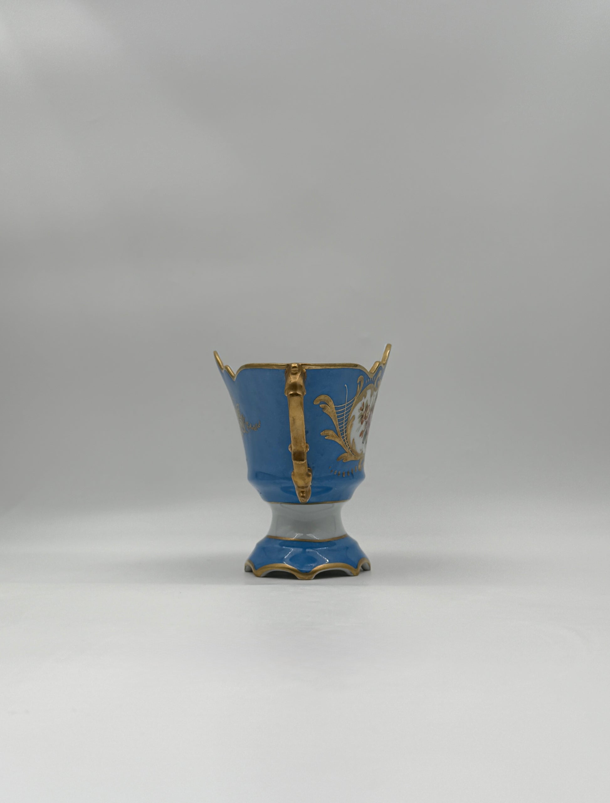 Vincennes-Style French Porcelain Compote – Blue & Gold, Floral Panels