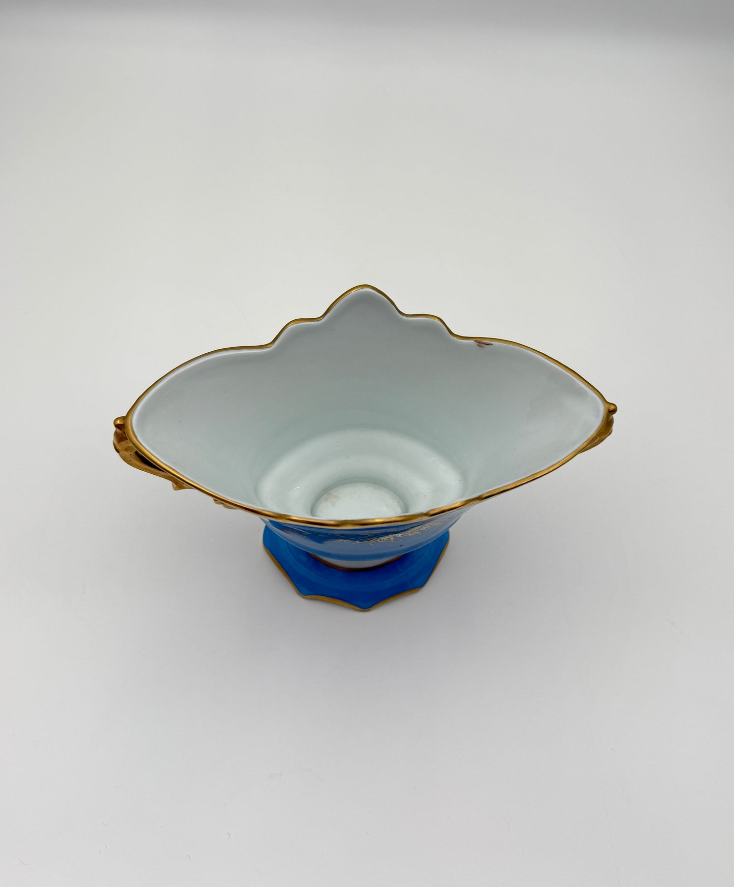 Vincennes-Style French Porcelain Compote – Blue & Gold, Floral Panels