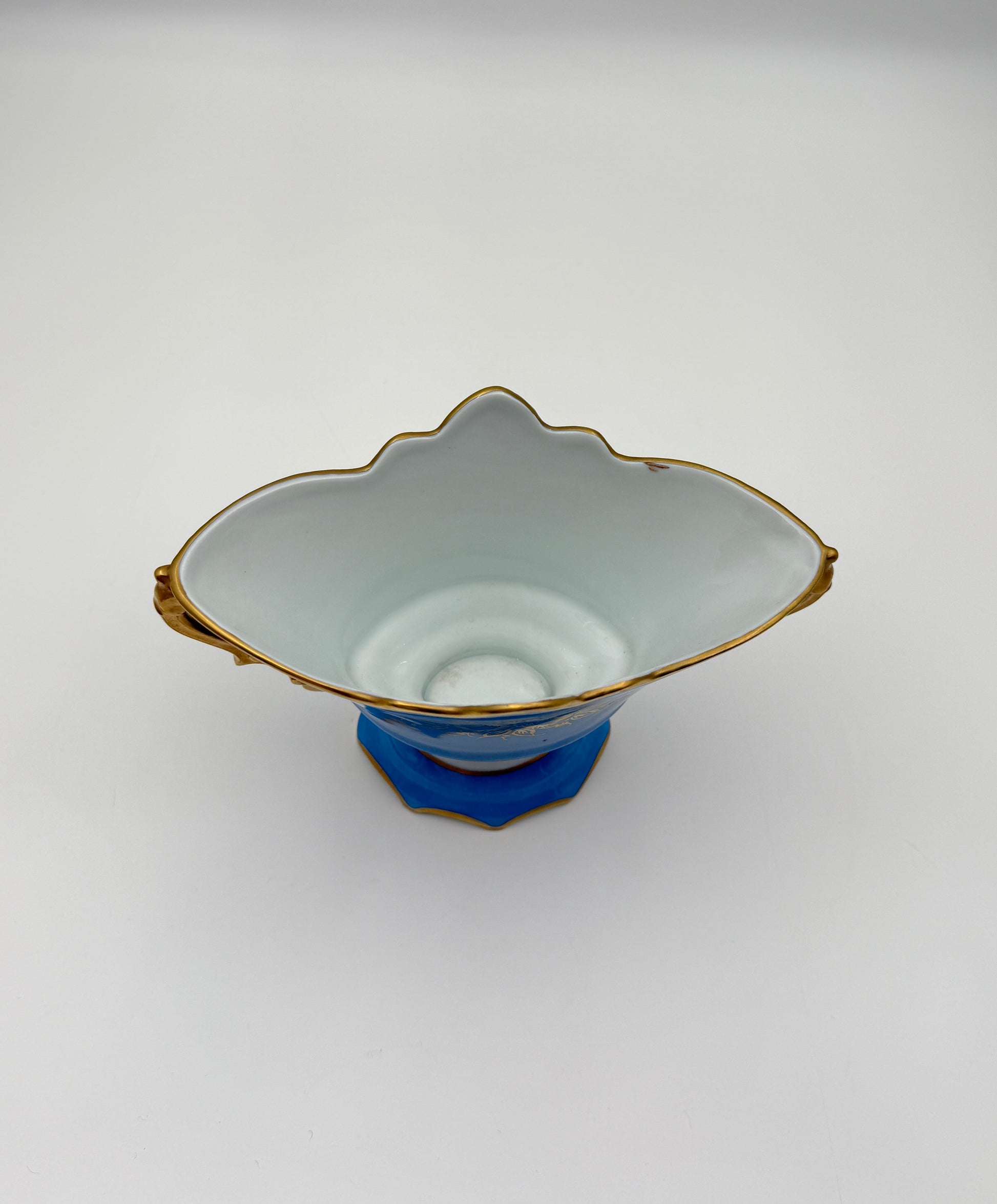 Vincennes-Style French Porcelain Compote – Blue & Gold, Floral Panels