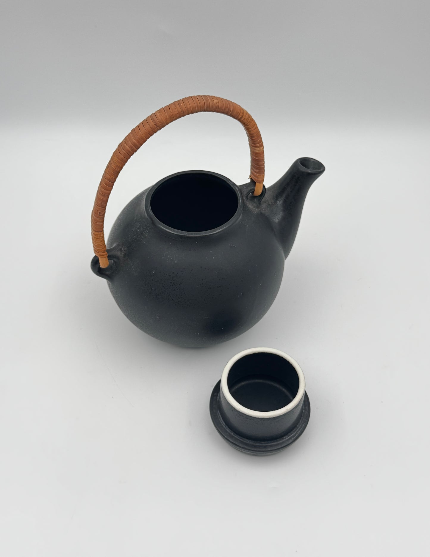 Arabia Finland Black Ceramic Teapot with Woven Handle