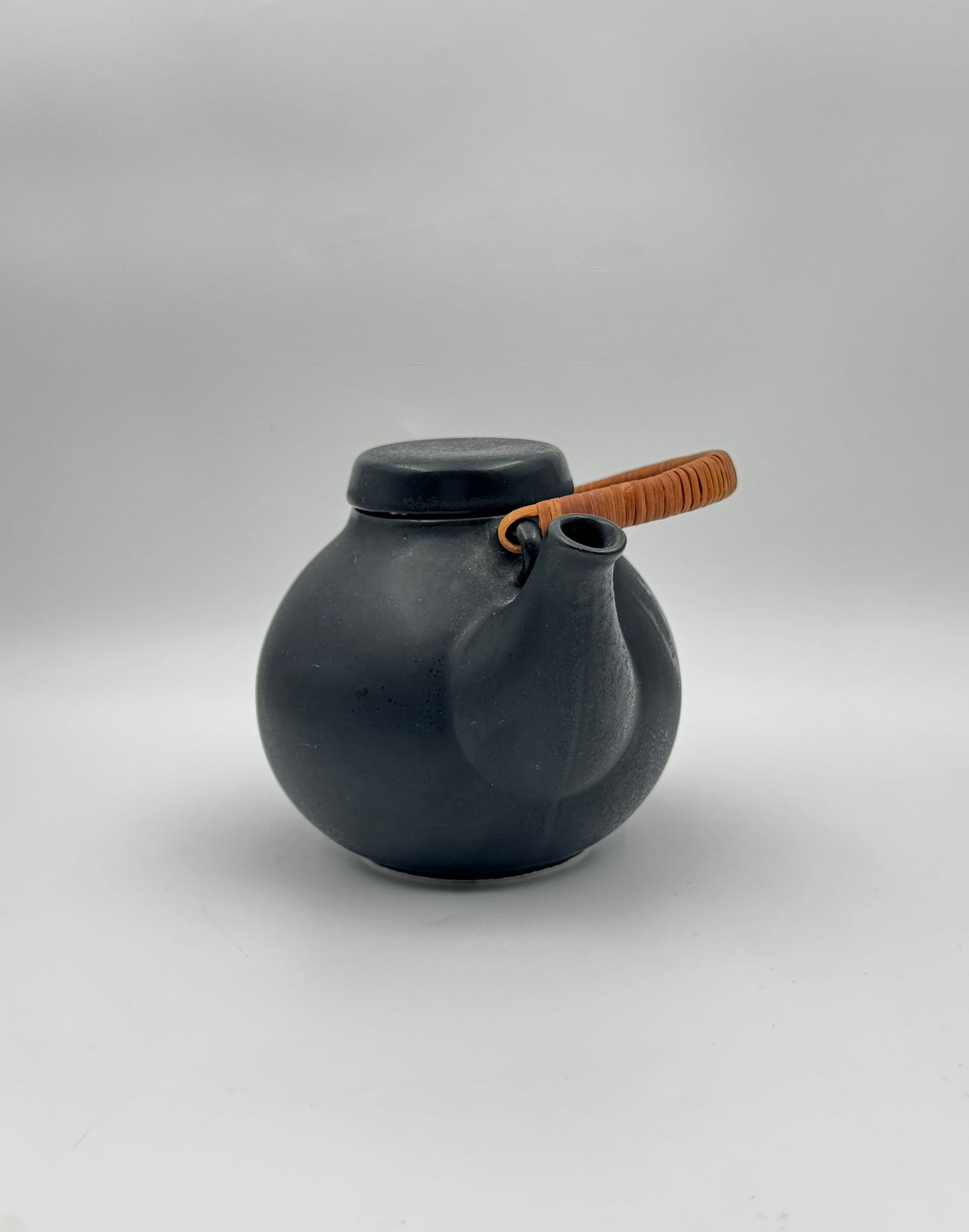 Arabia Finland Black Ceramic Teapot with Woven Handle