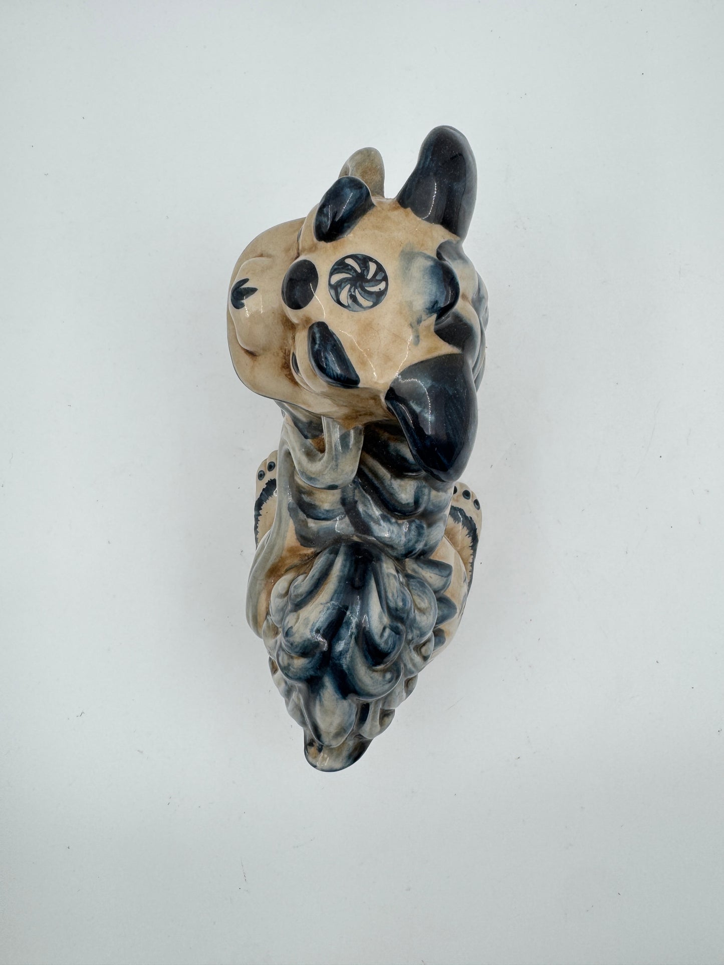 Set of 2 Blue and Cream Glazed Porcelain Lucky Foo Dog Statues - Traditional Guardian Lion Figurines